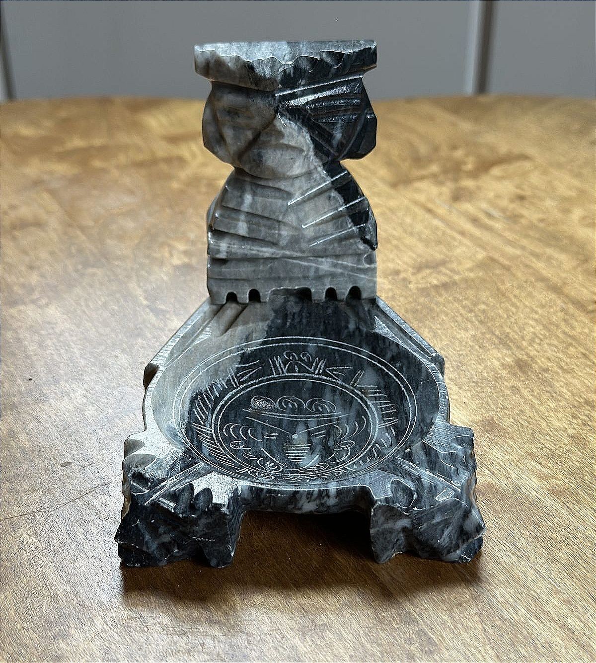 Vintage Carved Mexican Onyx Marble Warrior Figure - Mesoamerican Style