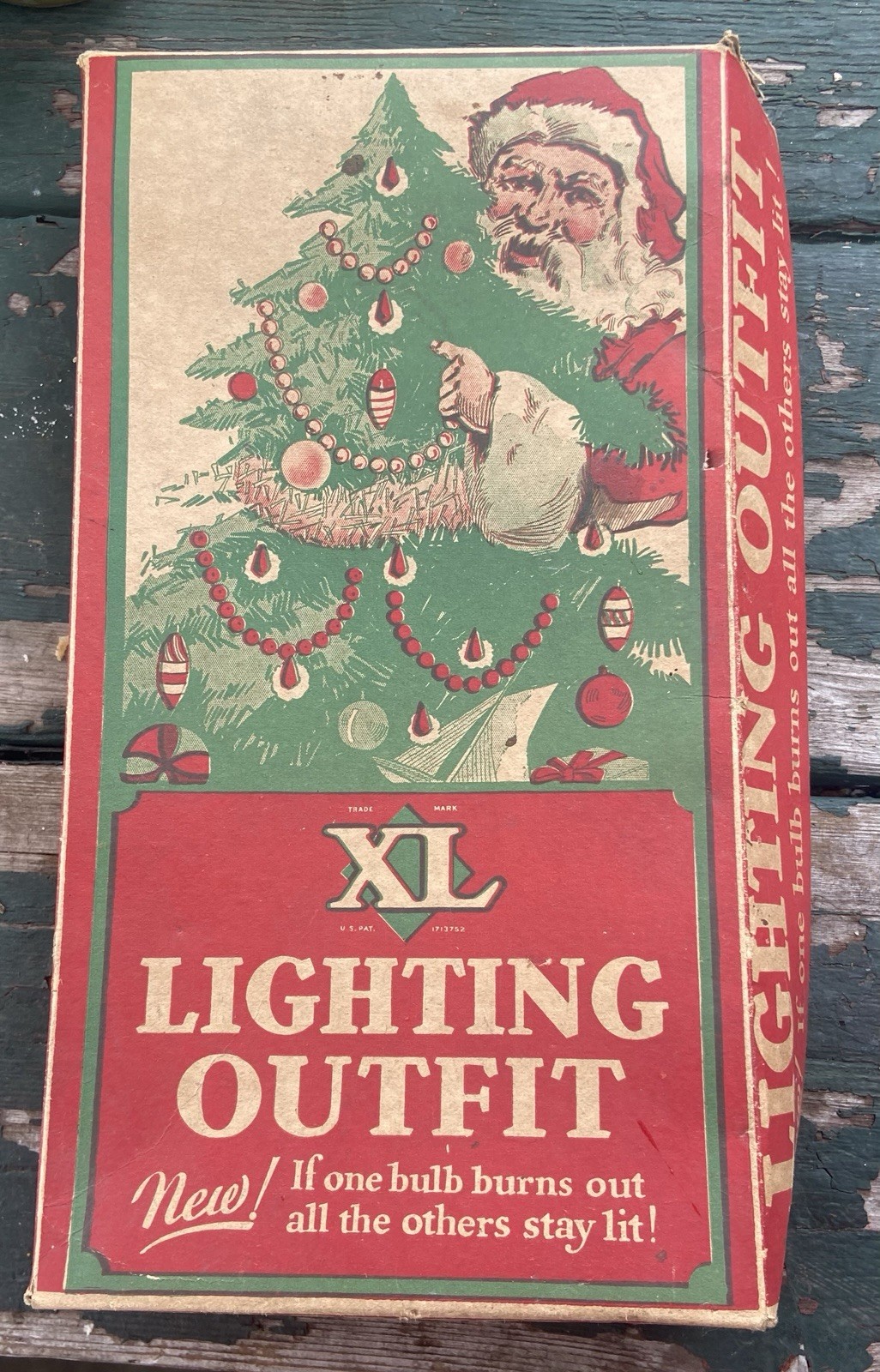 ANTIQUE  VTG CHRISTMAS XL BRAND Lighting Outfit EMPTY SANTA BOX ONLY 1930's