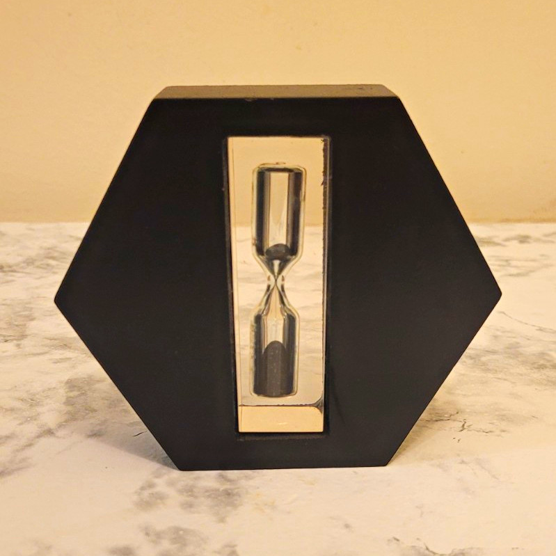 Vintage Wooden Hexagon Hourglass Sand Timer | Modernist Geometric Desk Decor