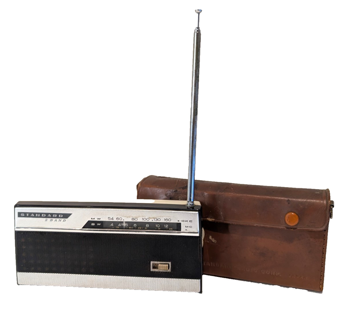 Vintage Standard Radio SR-F205 2-Band Transistor Radio Japan Leather Case Works