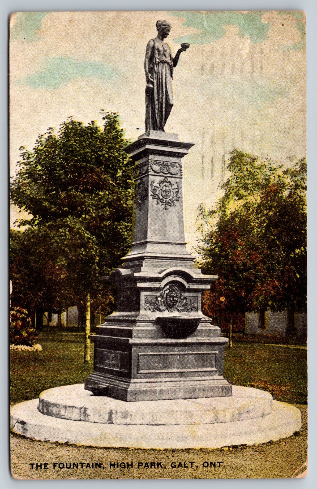 Galt Ontario Hebe Fountain High Park Greek Goddess Youth Postcard ON Posted 1910