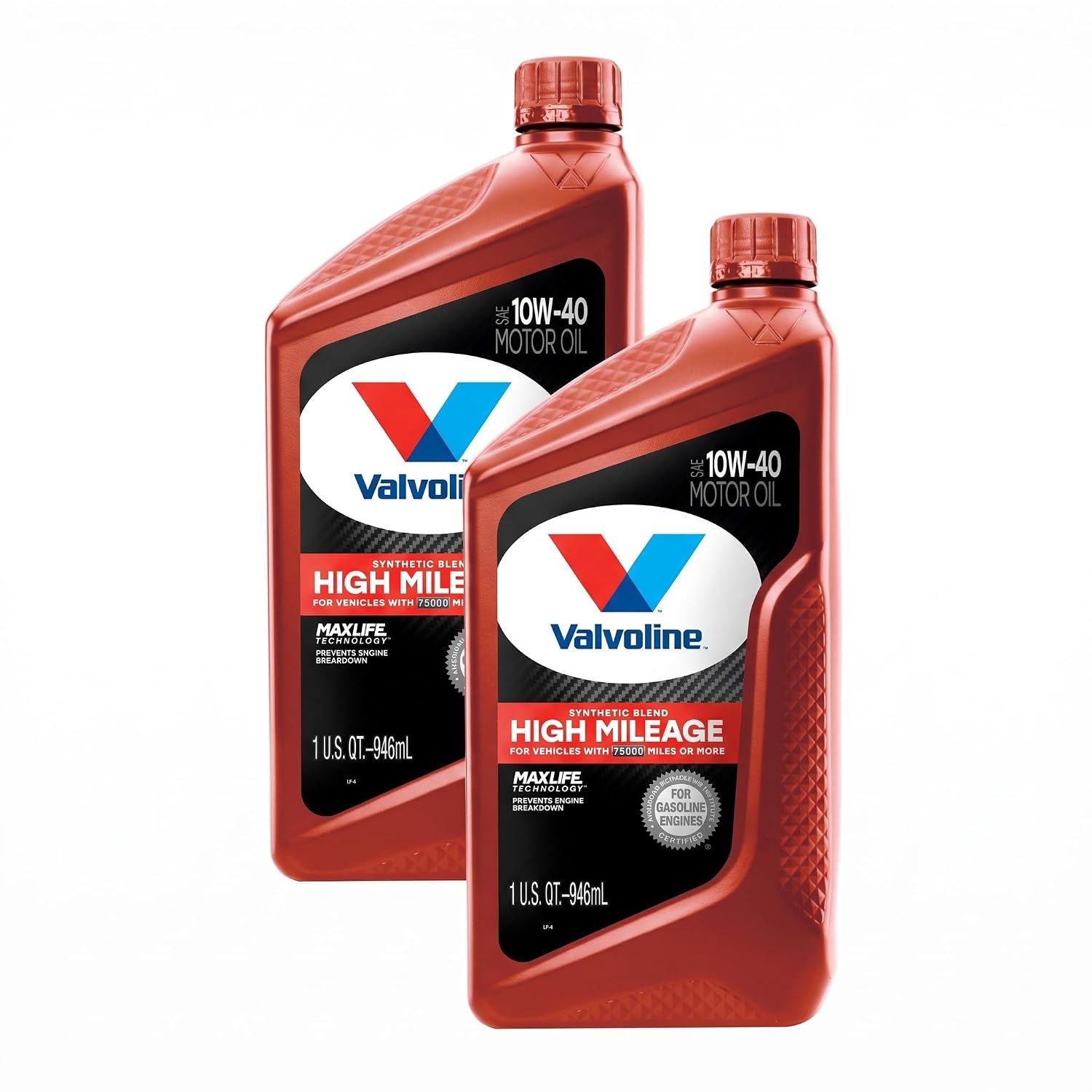 Valvoline High Mileage MaxLife 10W-40 Synthetic Blend Oil 1 Qt 2 Pack - High