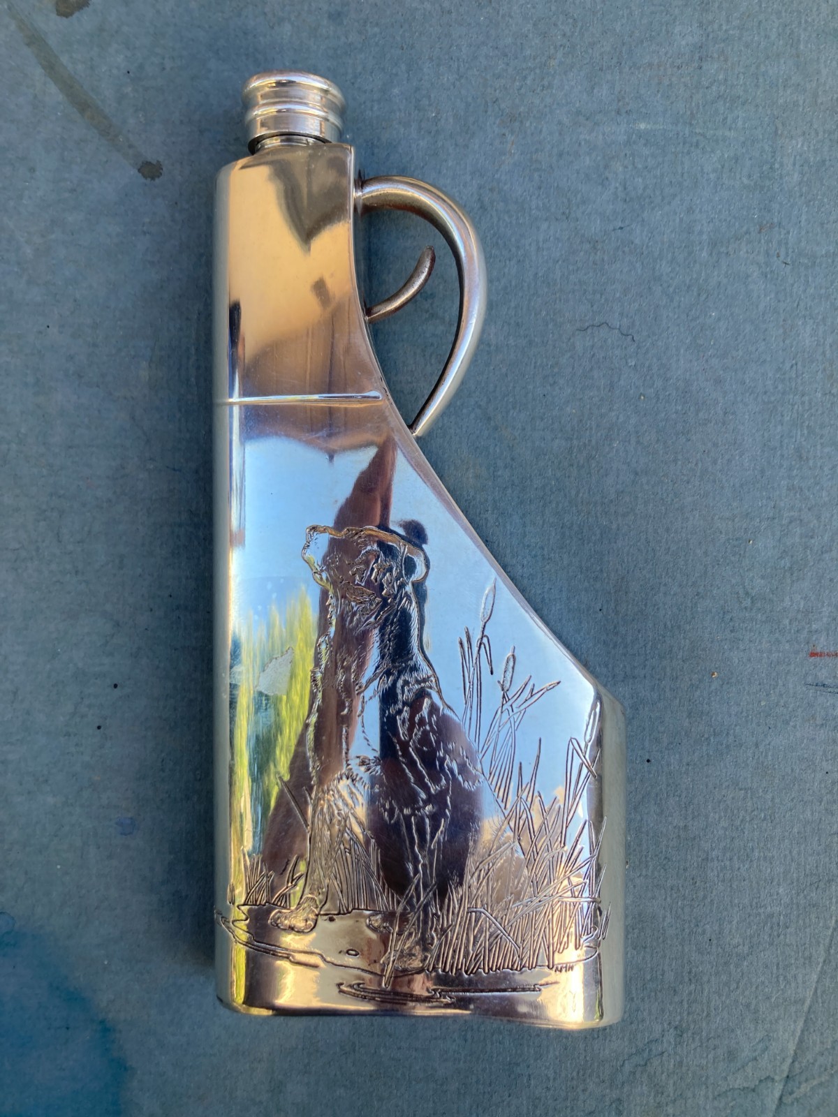 Orvis Sheffield England  Pewter Hip Flask HUNTING DOGS