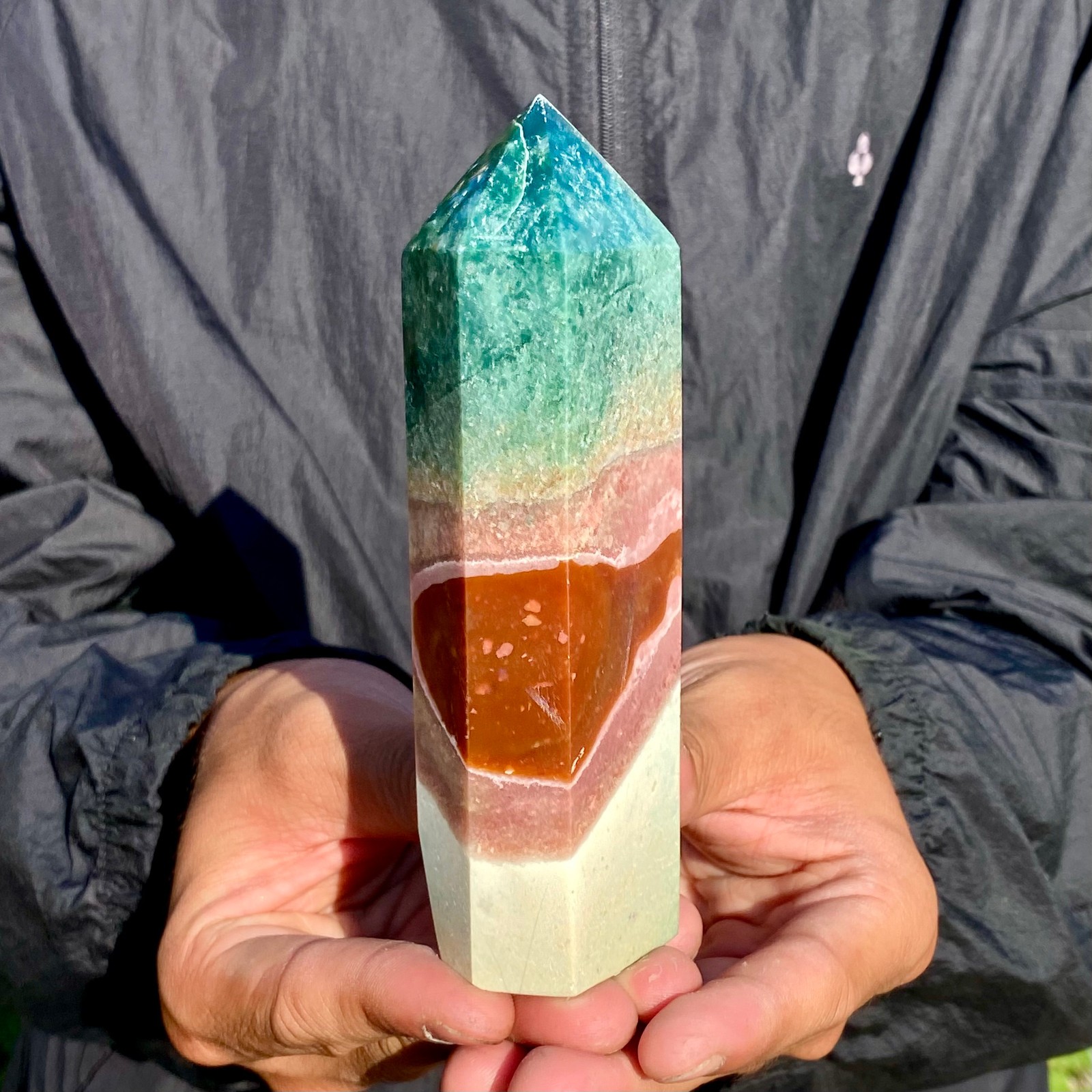 358G Natural Ocean jasper Quartz Crystal obelisk Specimen Healing