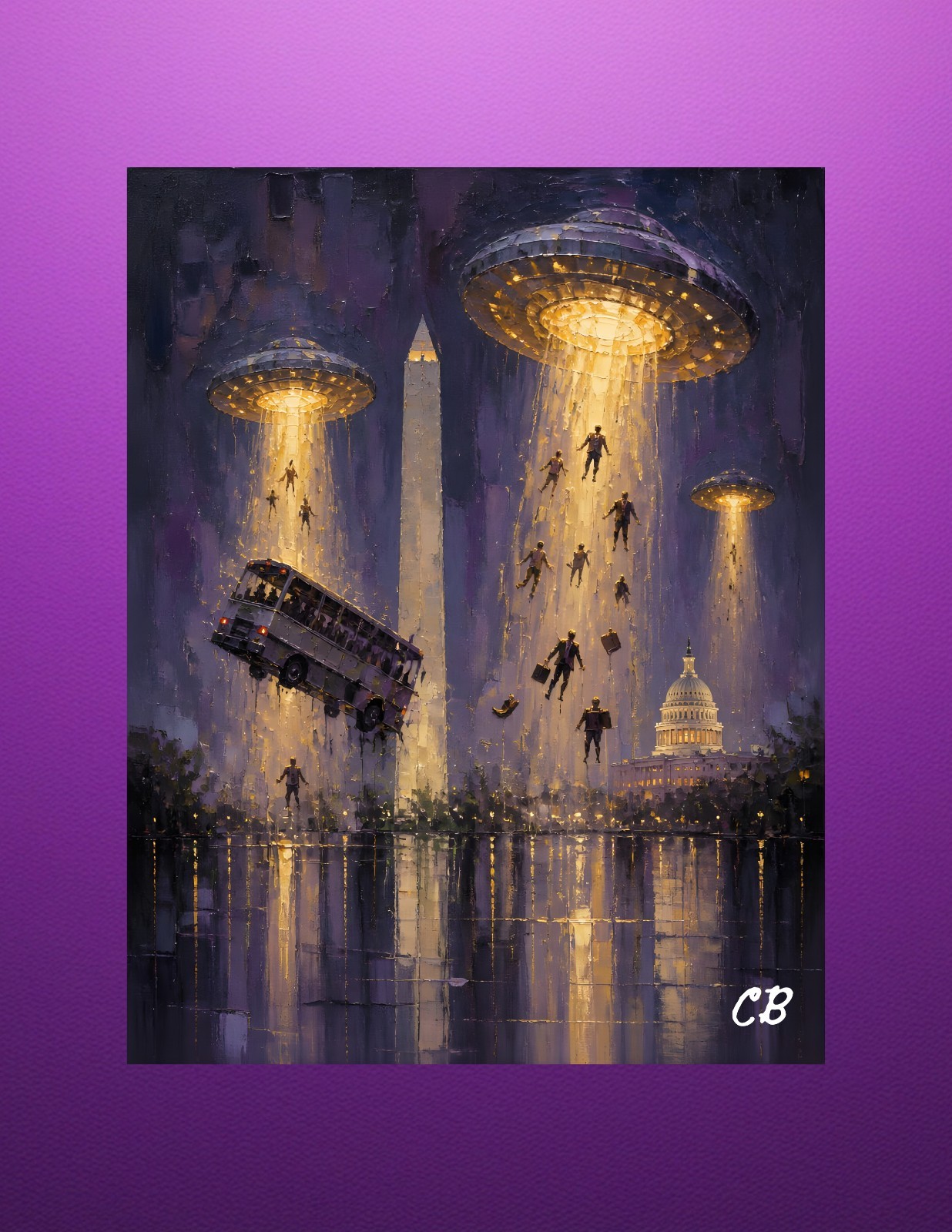 UFO Abduction Washington Monument ACEO | DC Folk Art | Capitol Alien Invasion