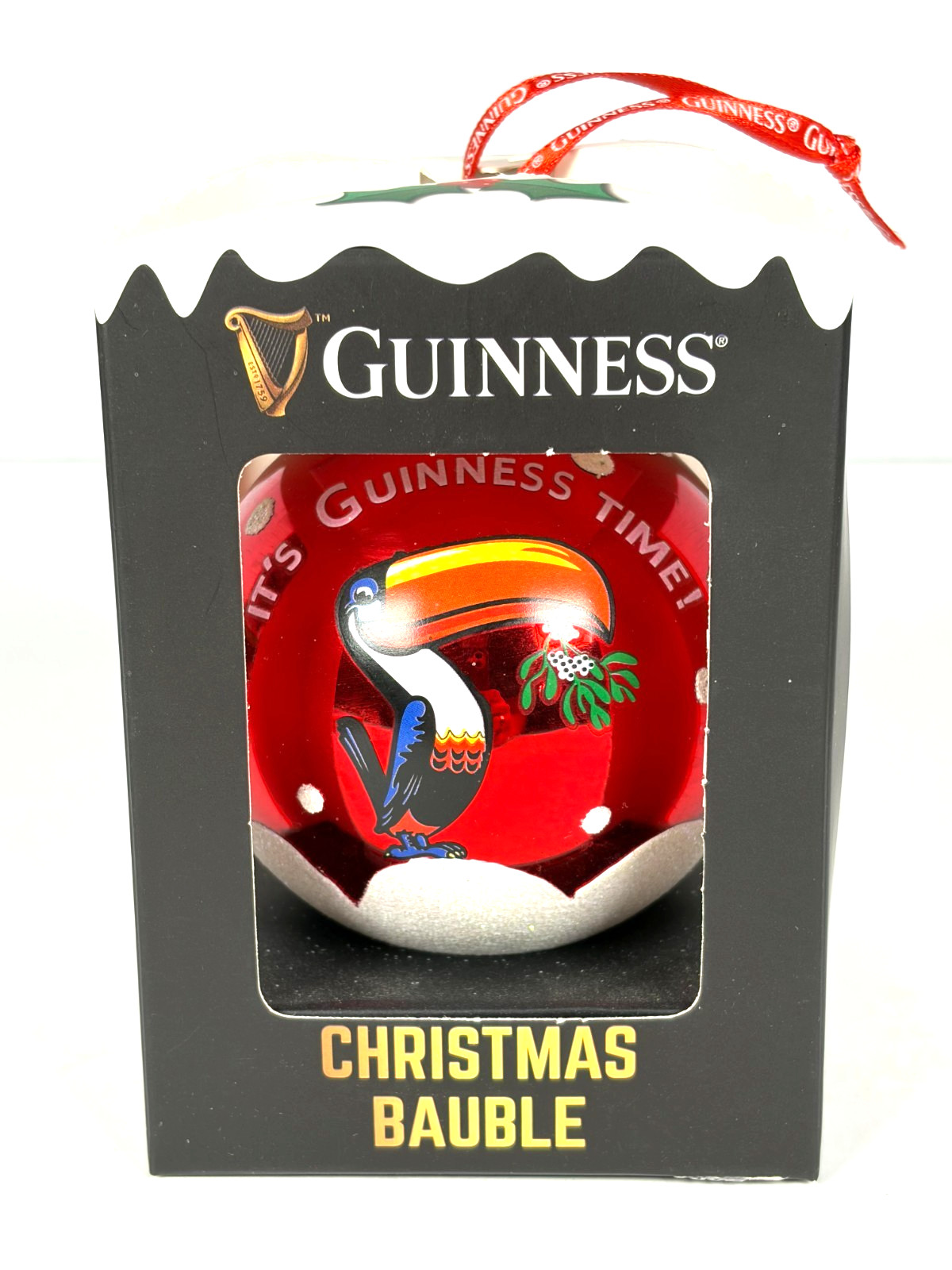 Brand New Guinness Beer Christmas Bauble - Red Toucan Glass Ornament (NIB)