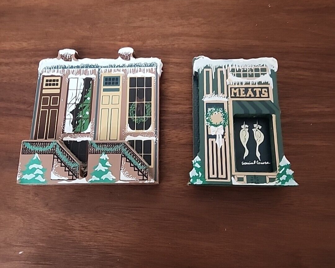 Sheila's Shelf Sitter 1990-91 Holiday Series Scrooge House and Meat Shop Butcher