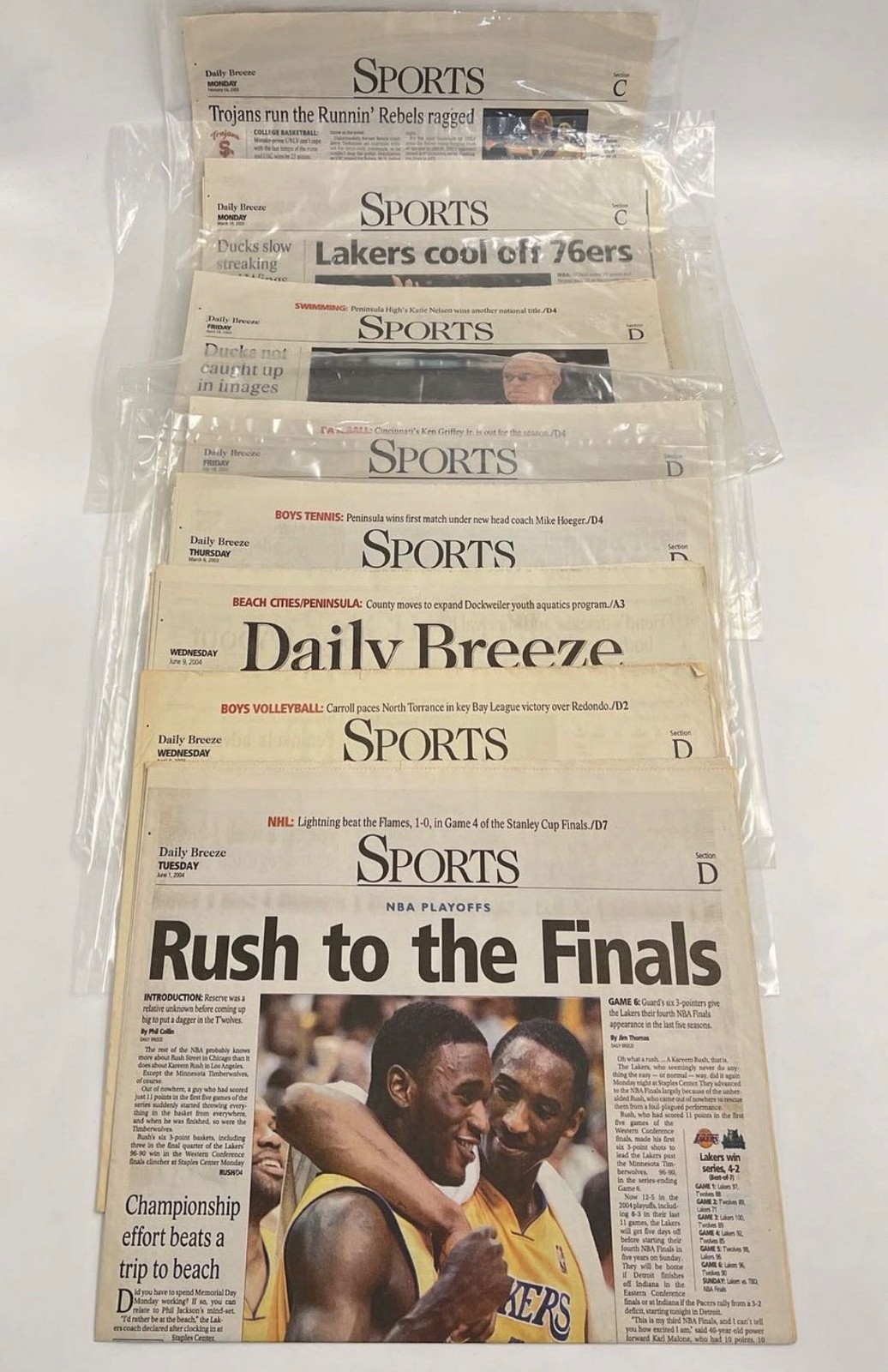 Lot of 8 Vintage Kobe Bryant Lakers Daily Breeze Sports Paper
