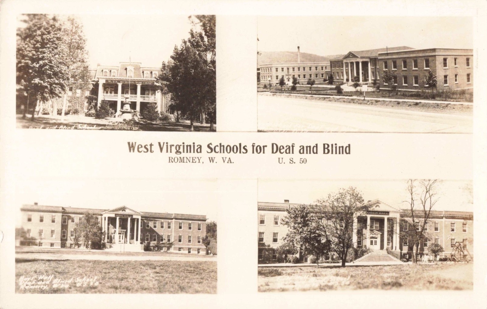 Real Photo Postcard Romney West Virginia Schools for Deaf/Blind c  1940s    H11