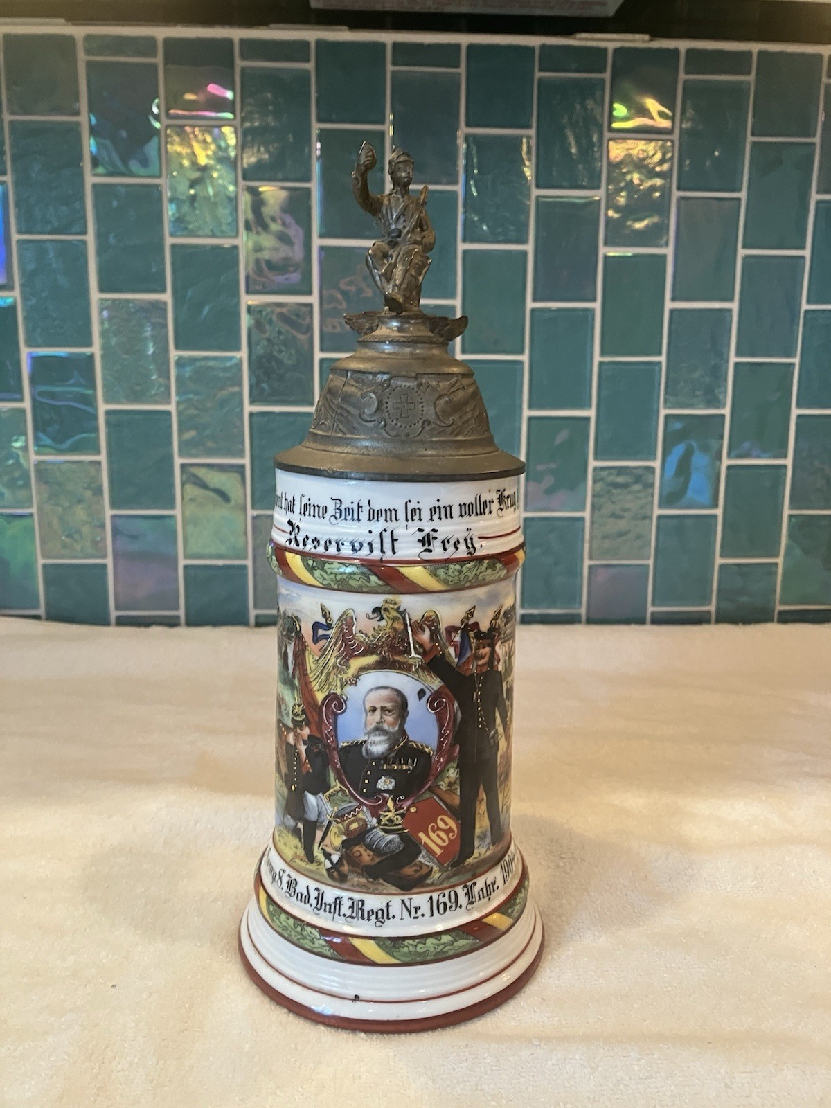 Antique Imperial German Reservist Beer Stein 1904–06 8th Co. 8 Bat. 3rd Regiment