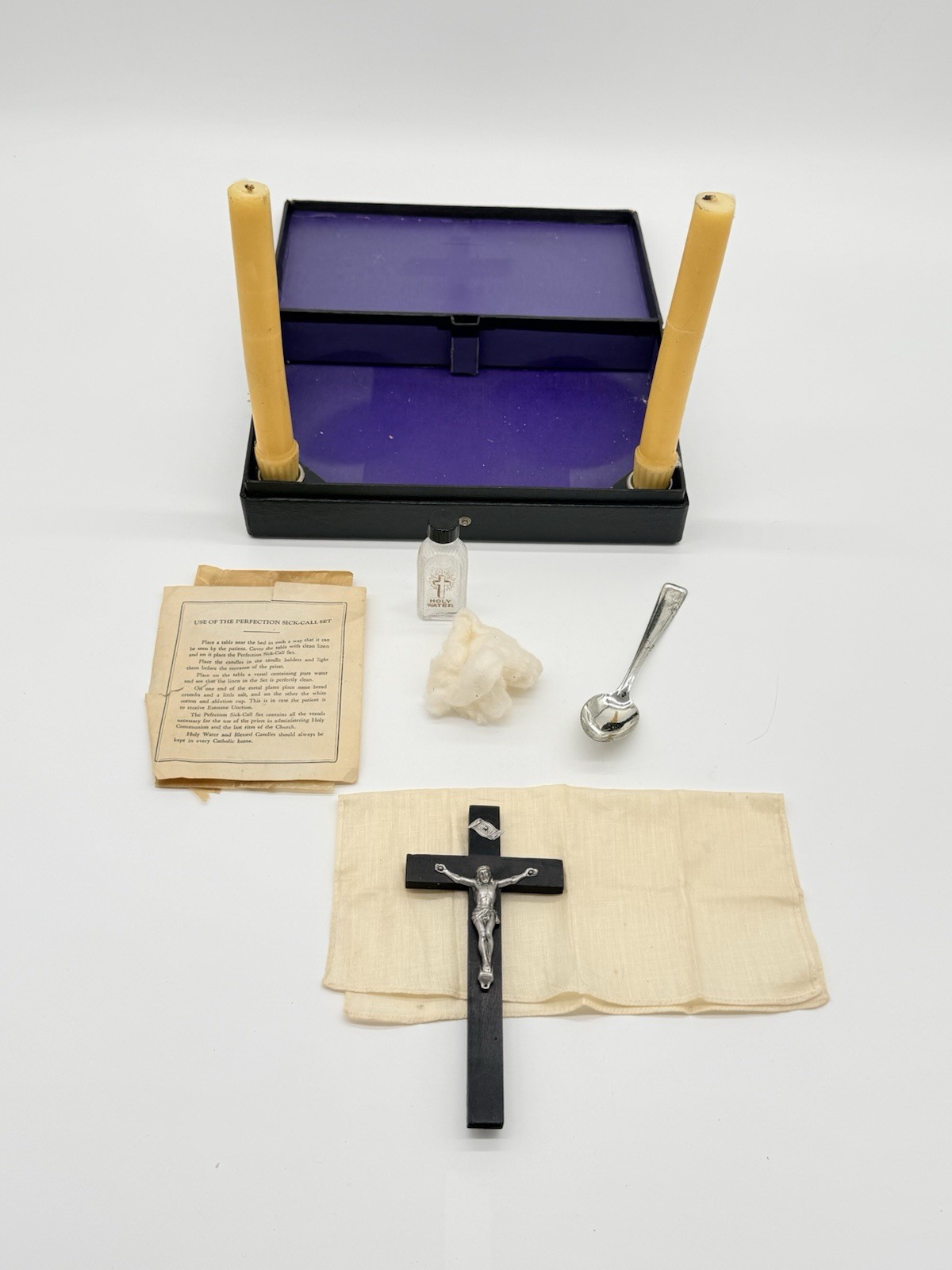 Vintage Perfection Sick-Call Set Catholic Last Rites Crucifix Holy Water Candles