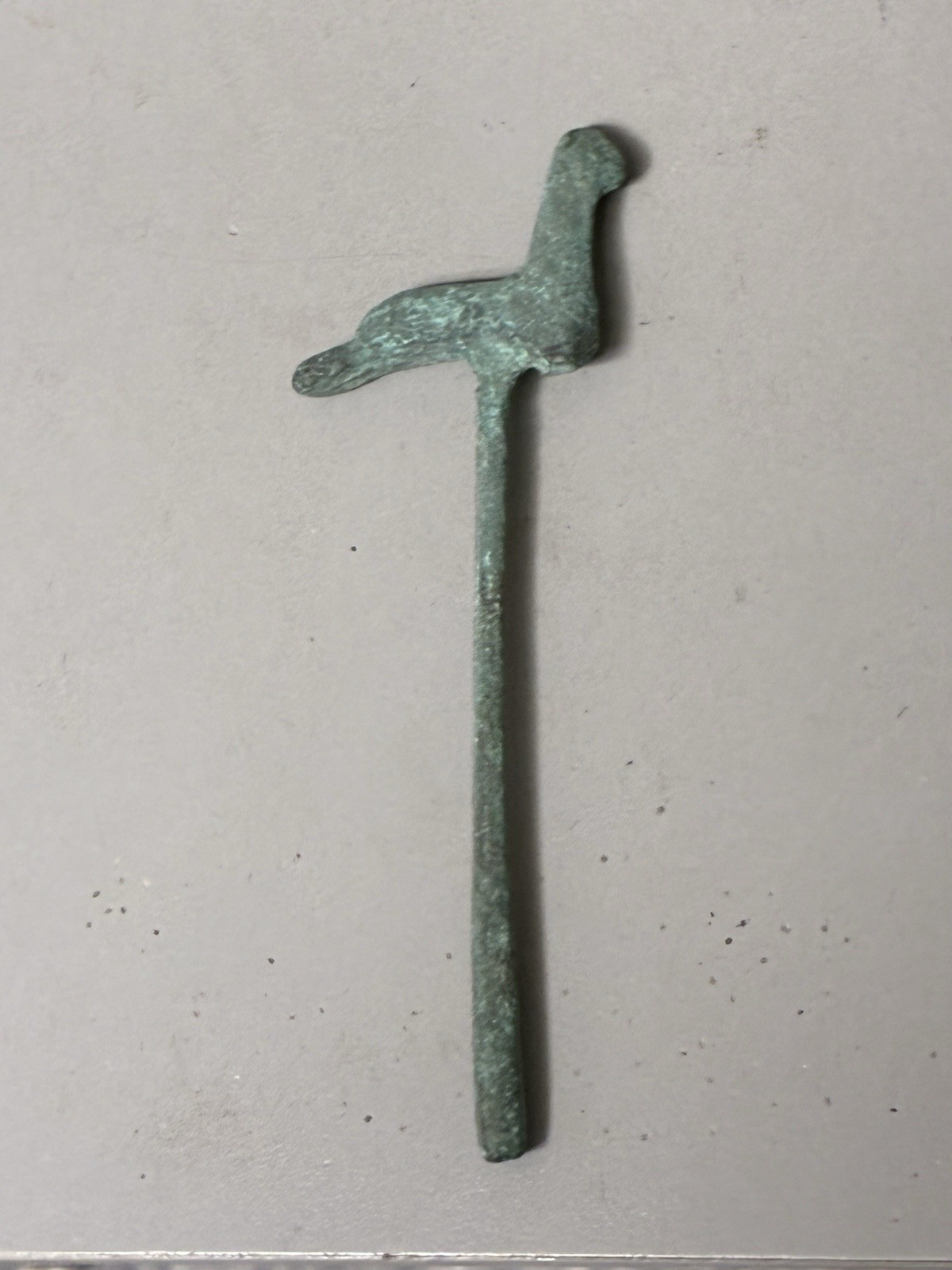 Ancient Roman Bronze Animal On A Stick Of Unknown Purpose 4” X 1.5”