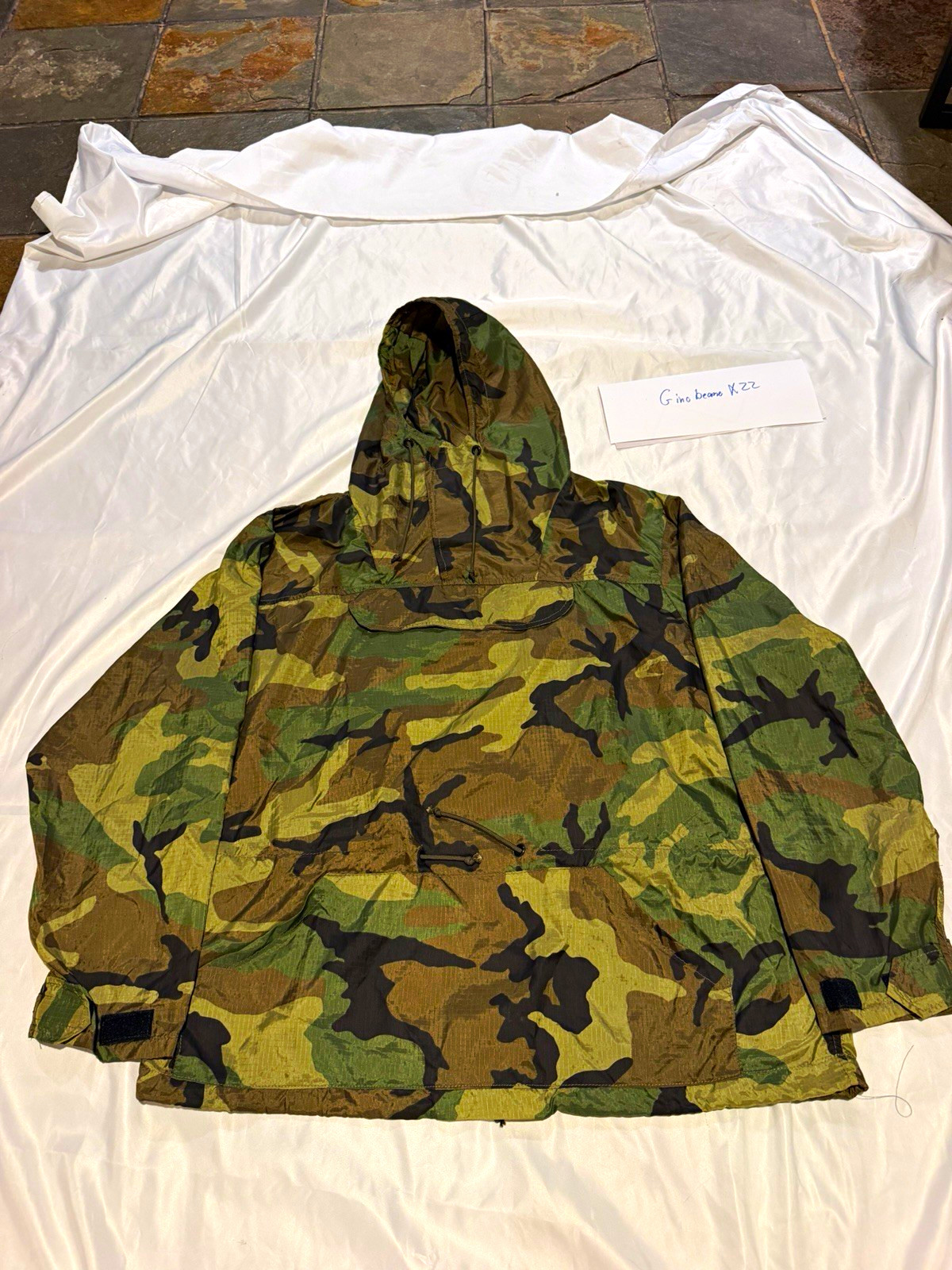 Vintage US Military Surplus Camo Hooded Nylon Jacket Size Medium  Made in USA