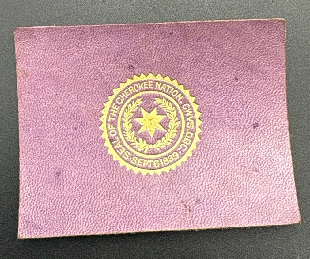 c1910 L23 Cherokee Nation Seal Tobacco Leather Indian Territory Antique