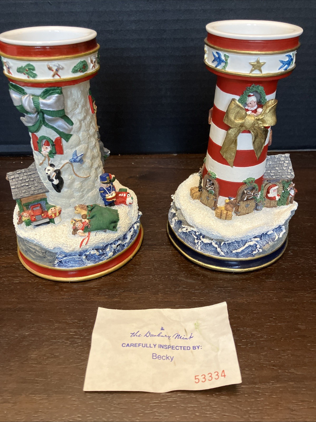 Beautiful Vintage Danbury Mint Christmas Lighthouse Candlestick Set
