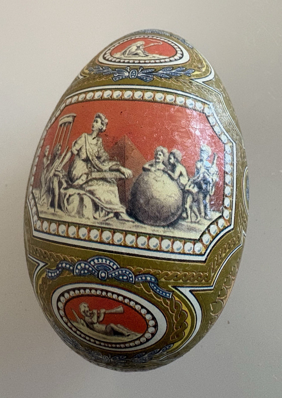 Vincenzo Tin Litho Easter Egg Metal Candy Containers 4.25”