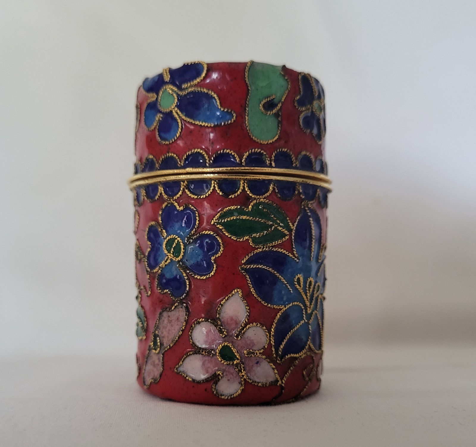 BEAUTIFUL VINTAGE CLOISSONE TRINKET BOX TOOTHPICK HOLDER