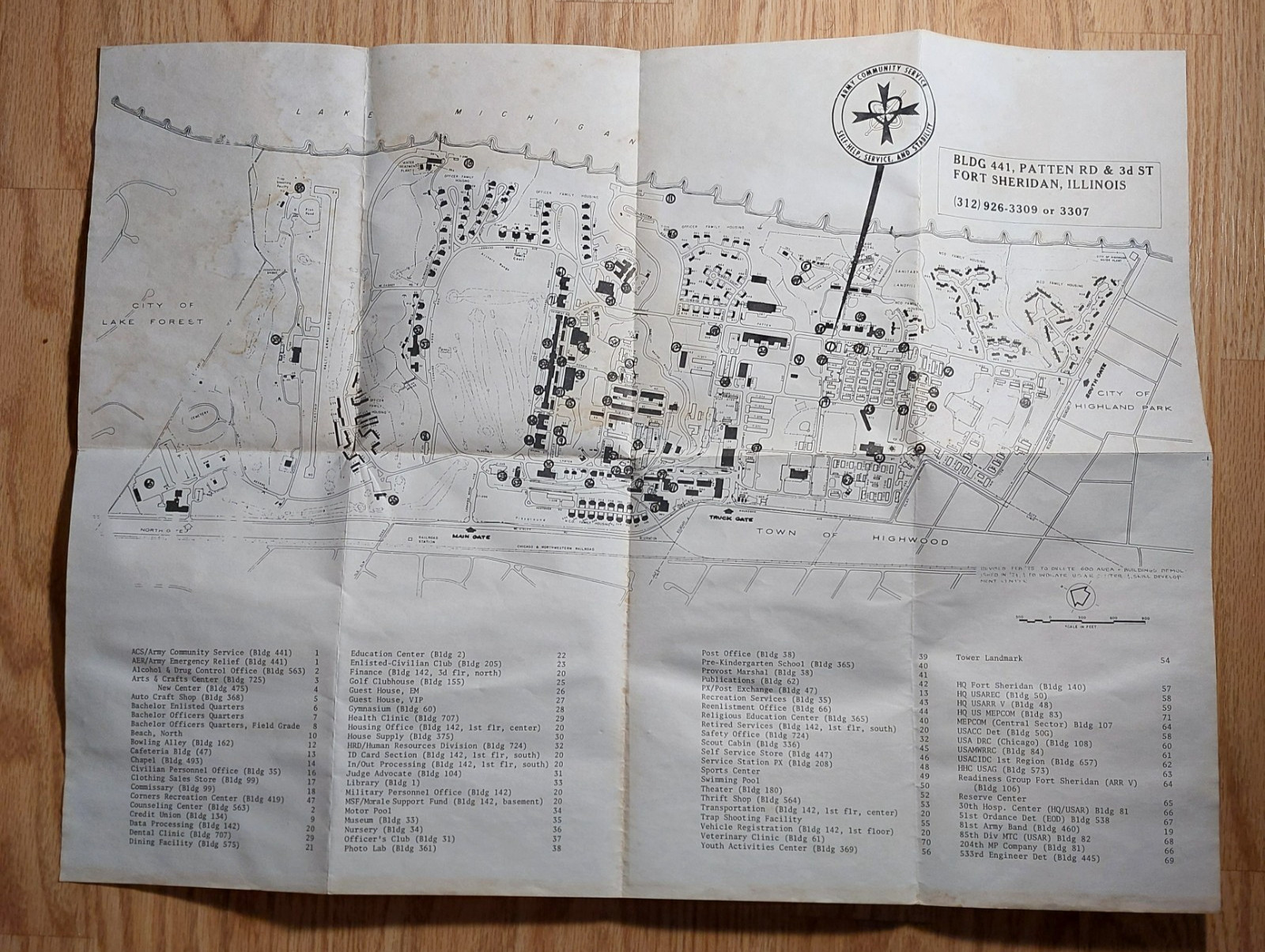 VINTAGE MAP OF FORT SHERIDAN ILLINOIS 1975 ~ GREAT CONDITION