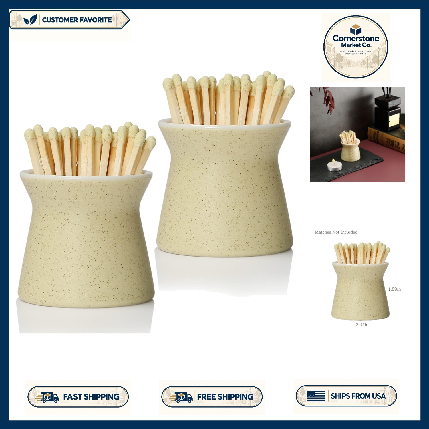Elegant 2 Pack Ceramic Match Jar with Strikers - Unique Home Decor Essential