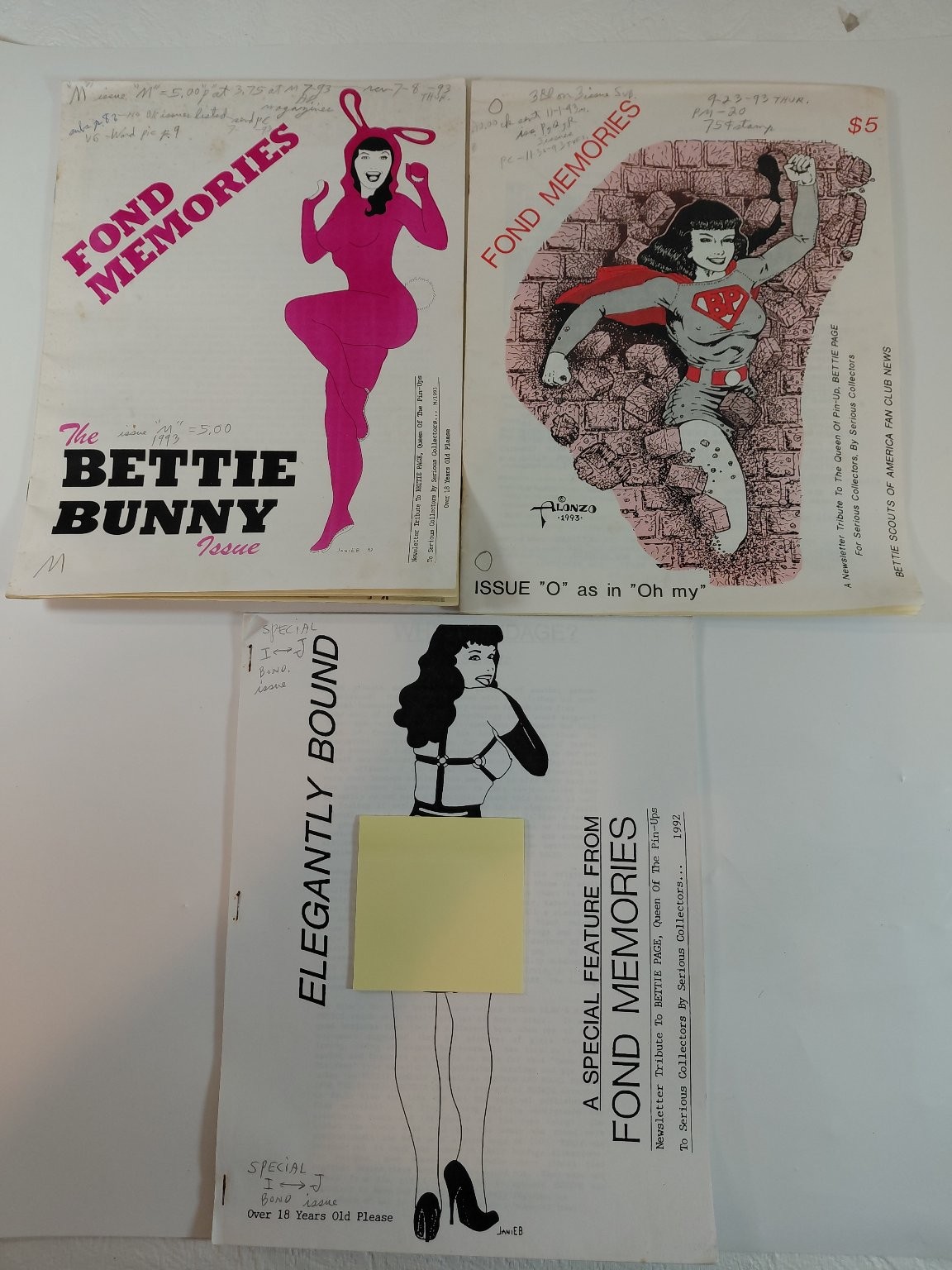 Vintage Bettie Page Fanzines Magazine Lot - Fond Memories Betty Bunny Issue