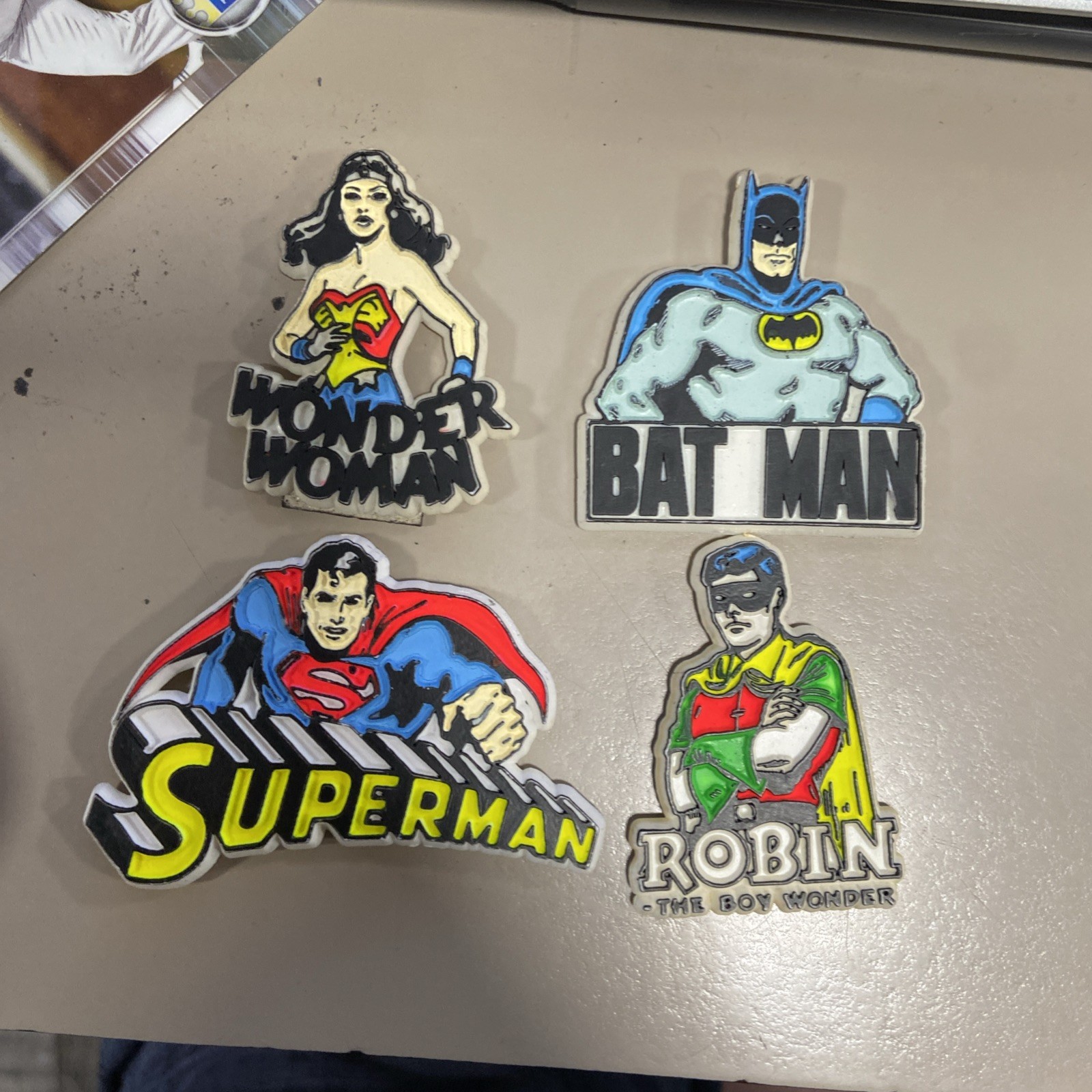 Vintage 1970's Wonder Woman, Superman, Batman & Robin, Fridge Magnets