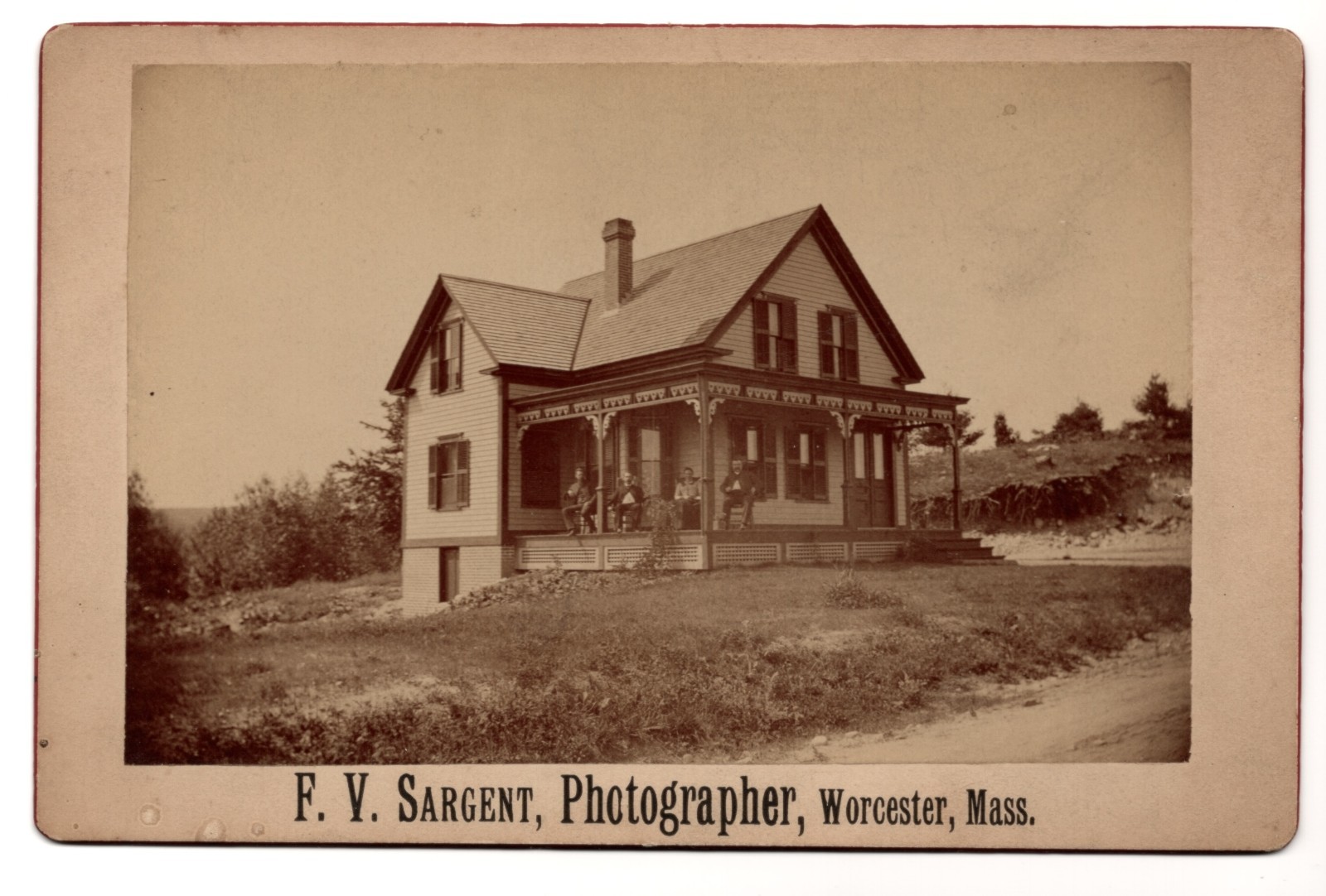 Antique Cabinet Card Photo F.V. Sargent Photographer Worcester Mass Home