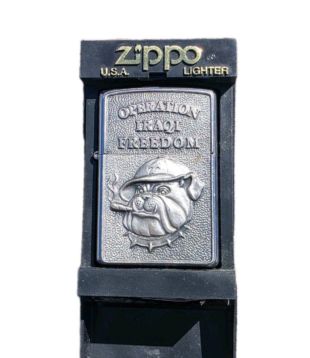 New 2003 Zippo Lighter Operation Iraqi Freedom USMC Bulldog Sealed Box Jan 2003