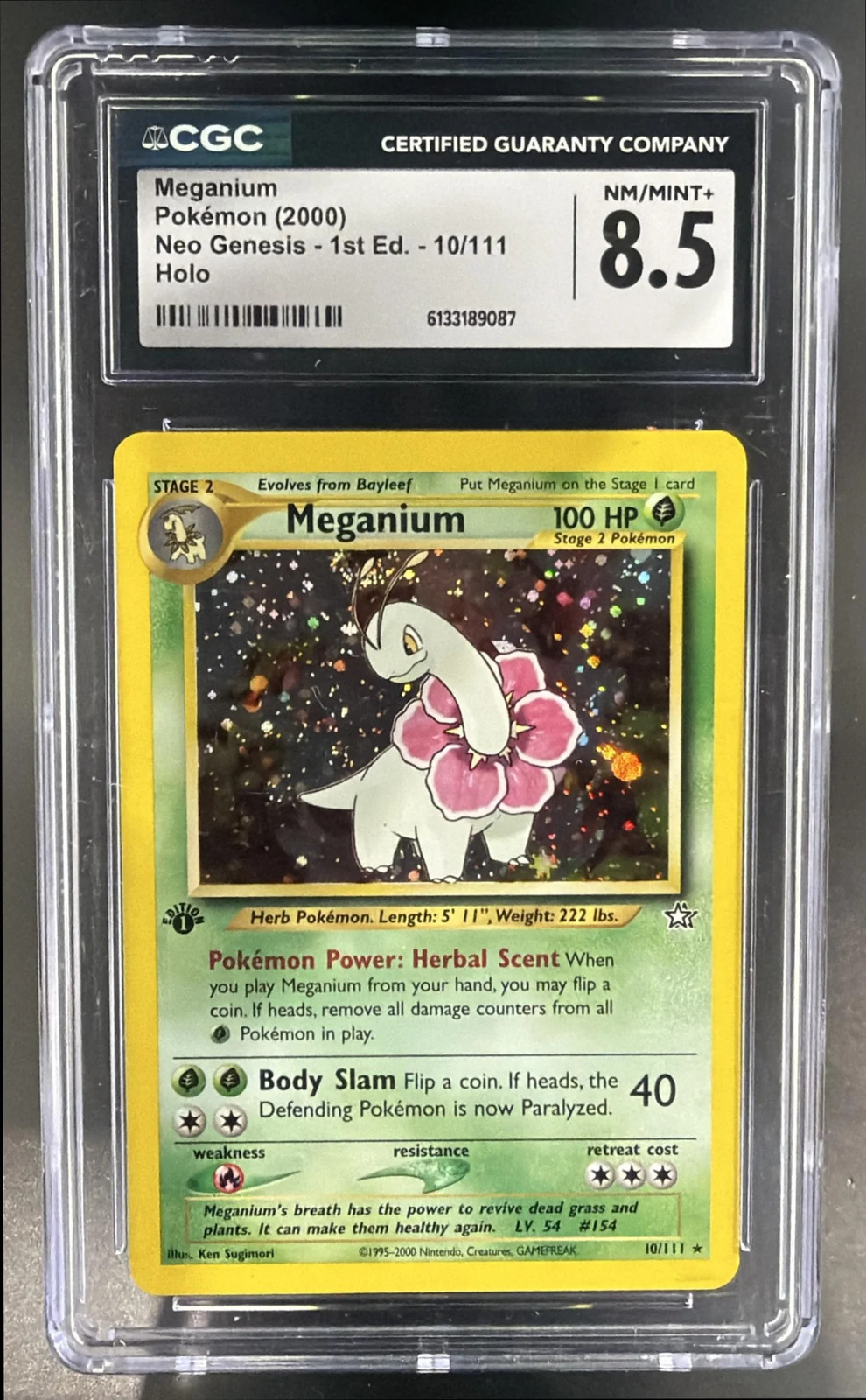 2000 Pokemon Neo Genesis 1st Edition Meganium #10/111 Holo CGC 8.5