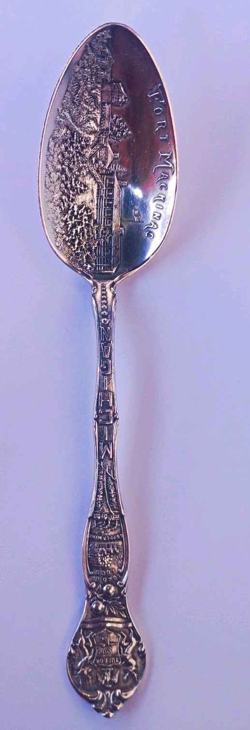 Antique Shepard Mfg Co Sterling Silver Fort Mackinac Michigan Souvenir Spoon