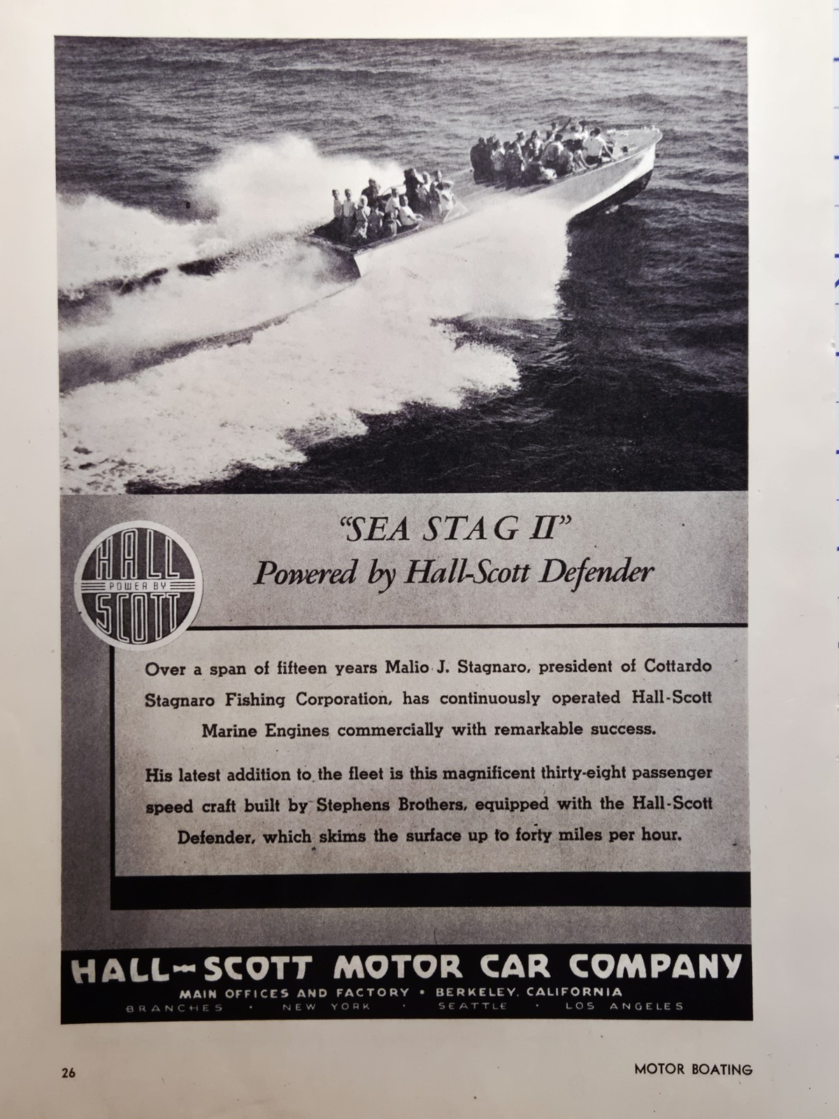 1946 Hall-Scott Motor Car Company Print Ad - Berkeley CA Marine Engines