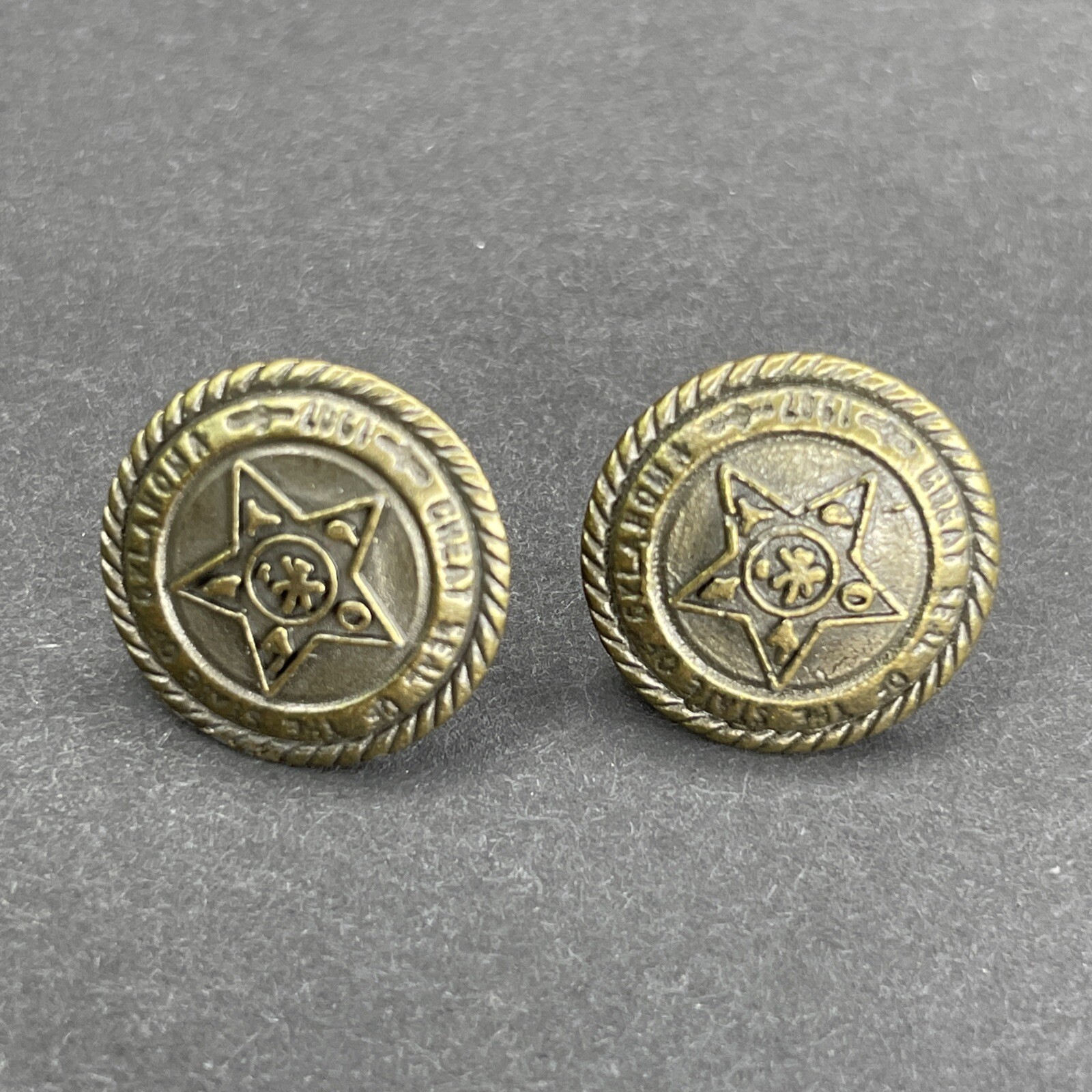 Vintage Oklahoma State Seal 1907 Metal Buttons Lot of 2 Collectible