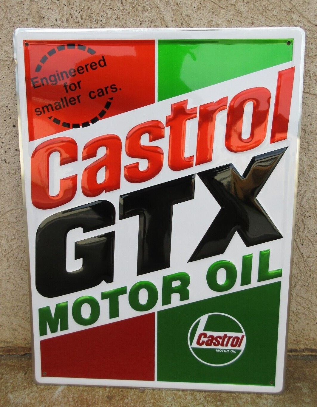 Vintage Castrol GTX Motor Oil Gas Station Sign Embossed