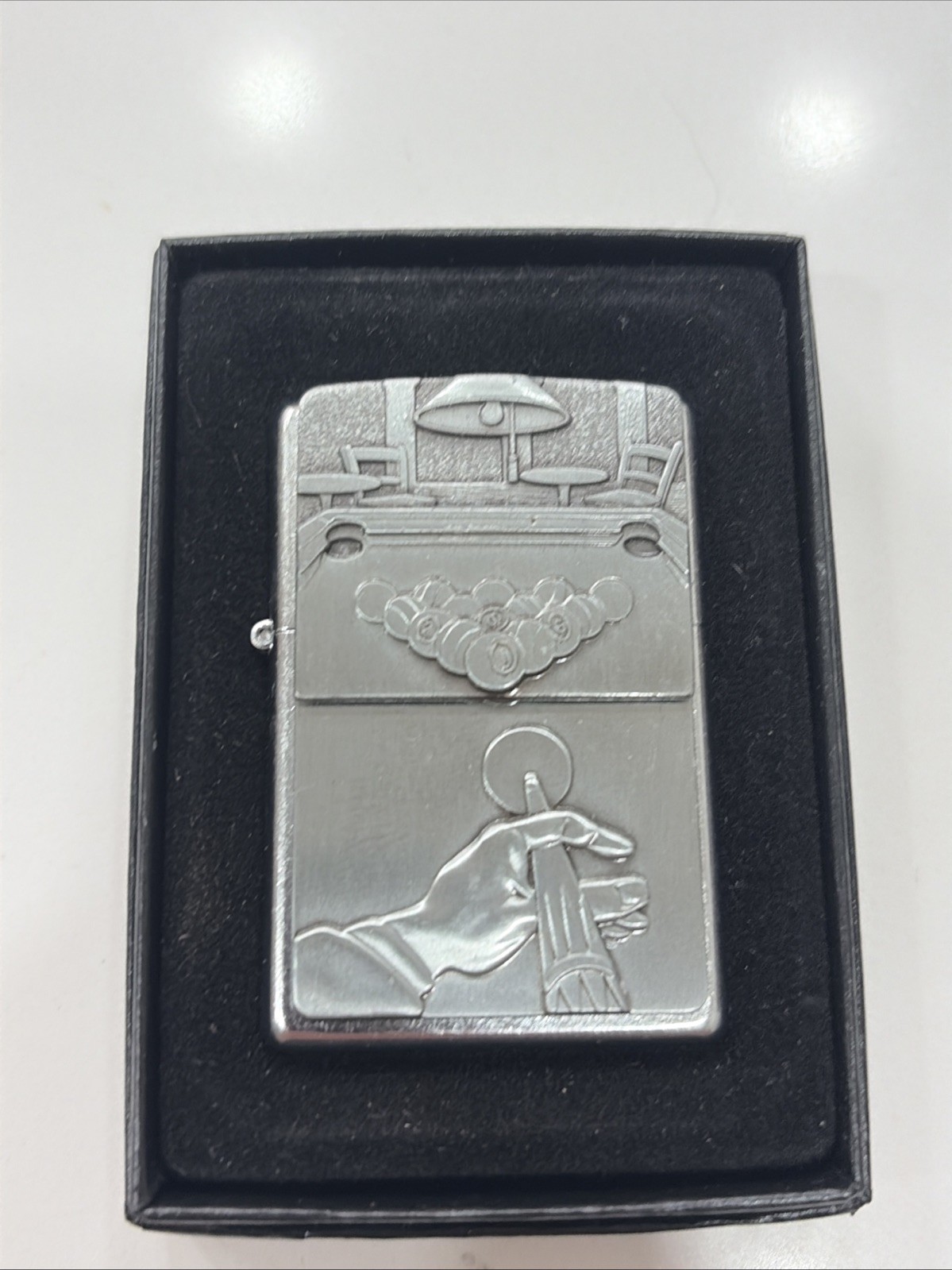 Pewter Billiards Pool Table Zippo Lighter, Unused w/ Box