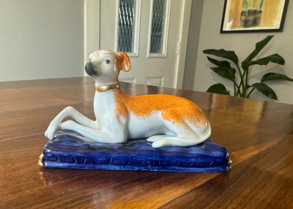 Collectible Staffordshire Style Whippet Greyhound Dog Laying Down Porcelain 5\