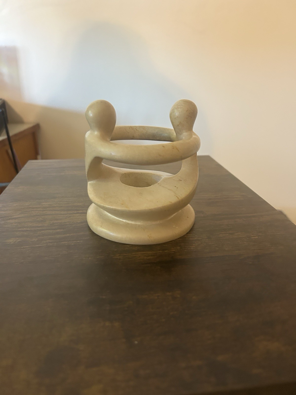 Vintage Hand-Carved Soapstone Unity Candle Holder - African Circle of Friends