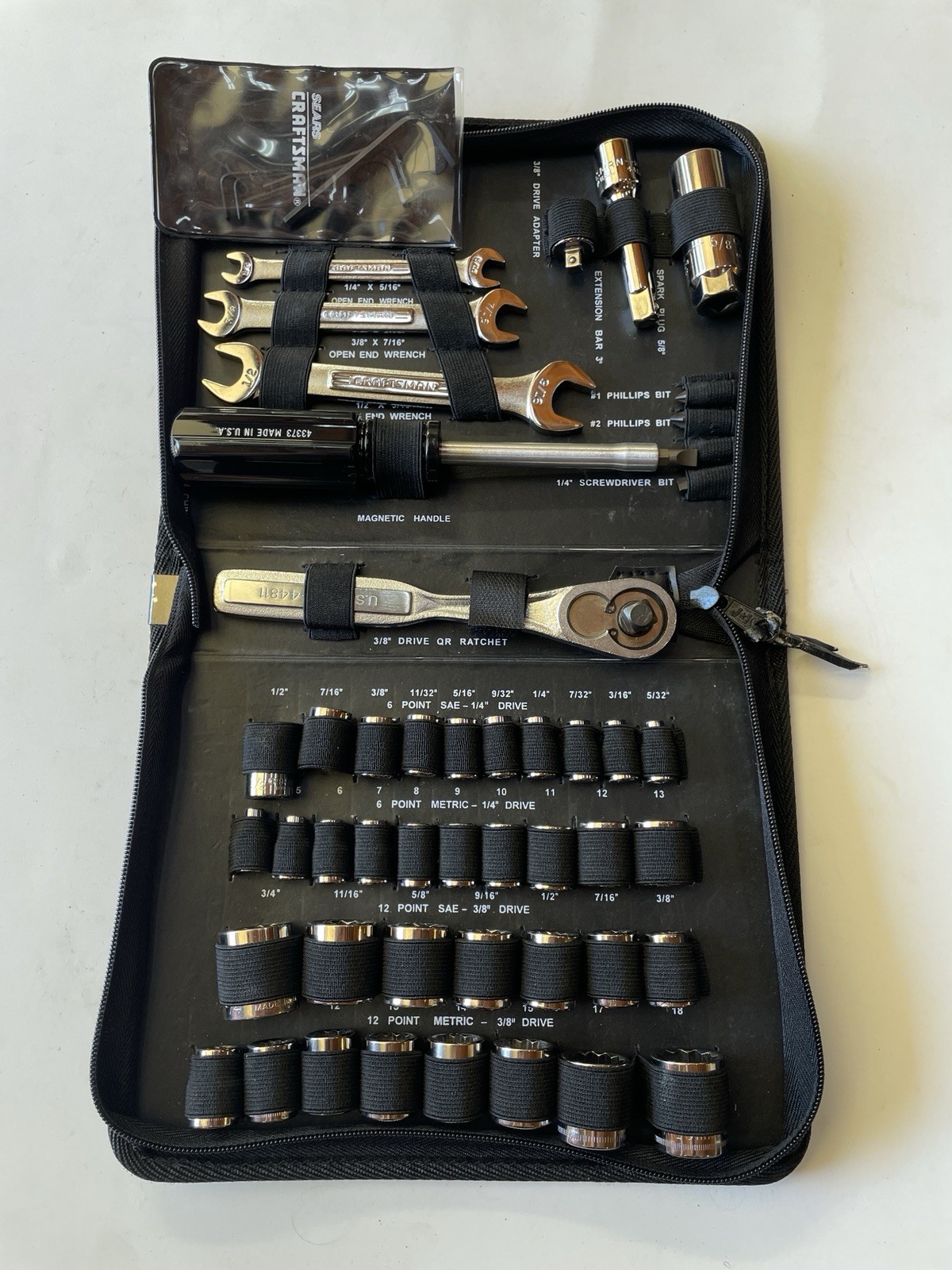 VTG Sears Craftsman USA 53pc Mechanics Tool & Socket Set W Zipper Case No. 33853