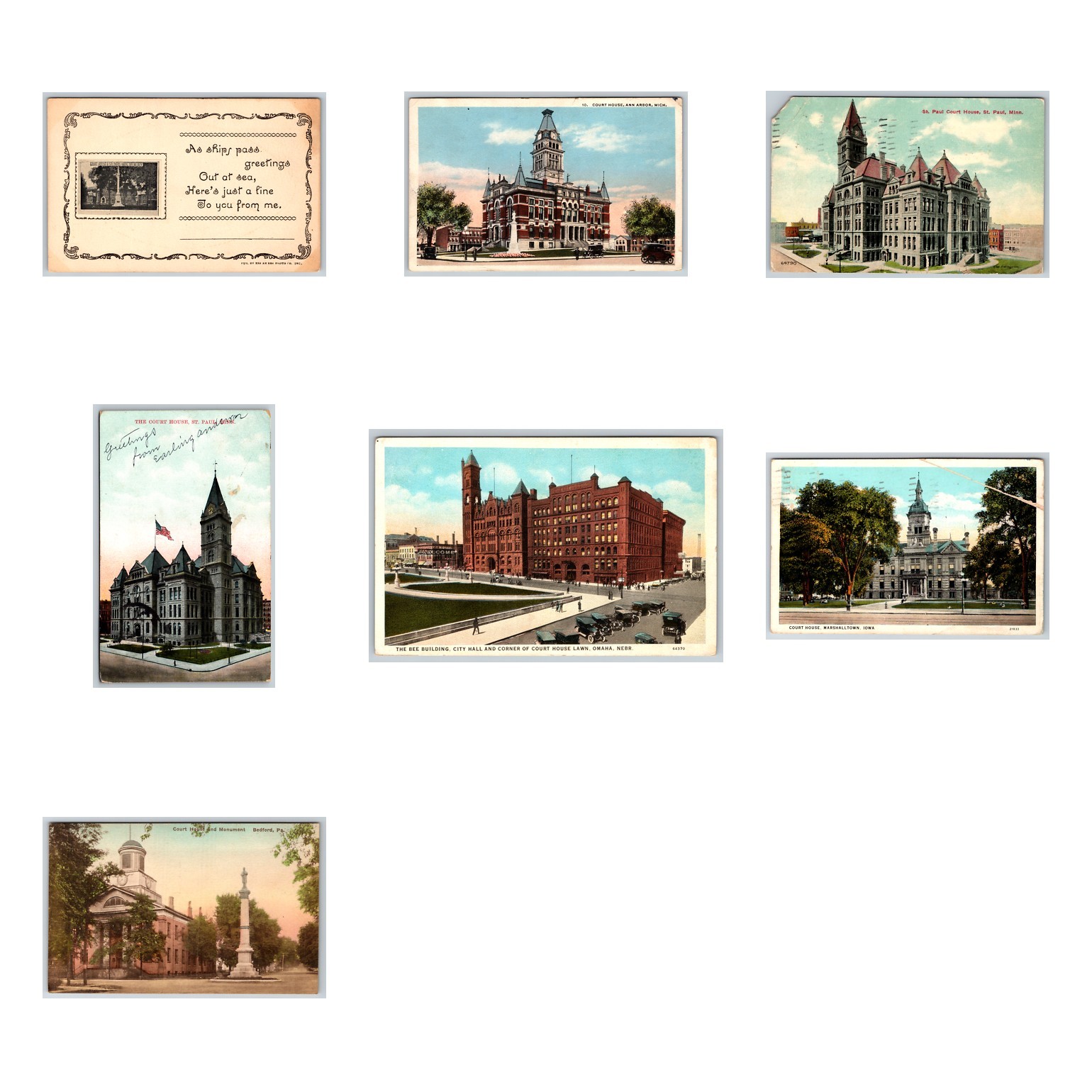 Lot of 7 Vintage Court House Postcards Paul Monument Minnesota Bedford Soldiers