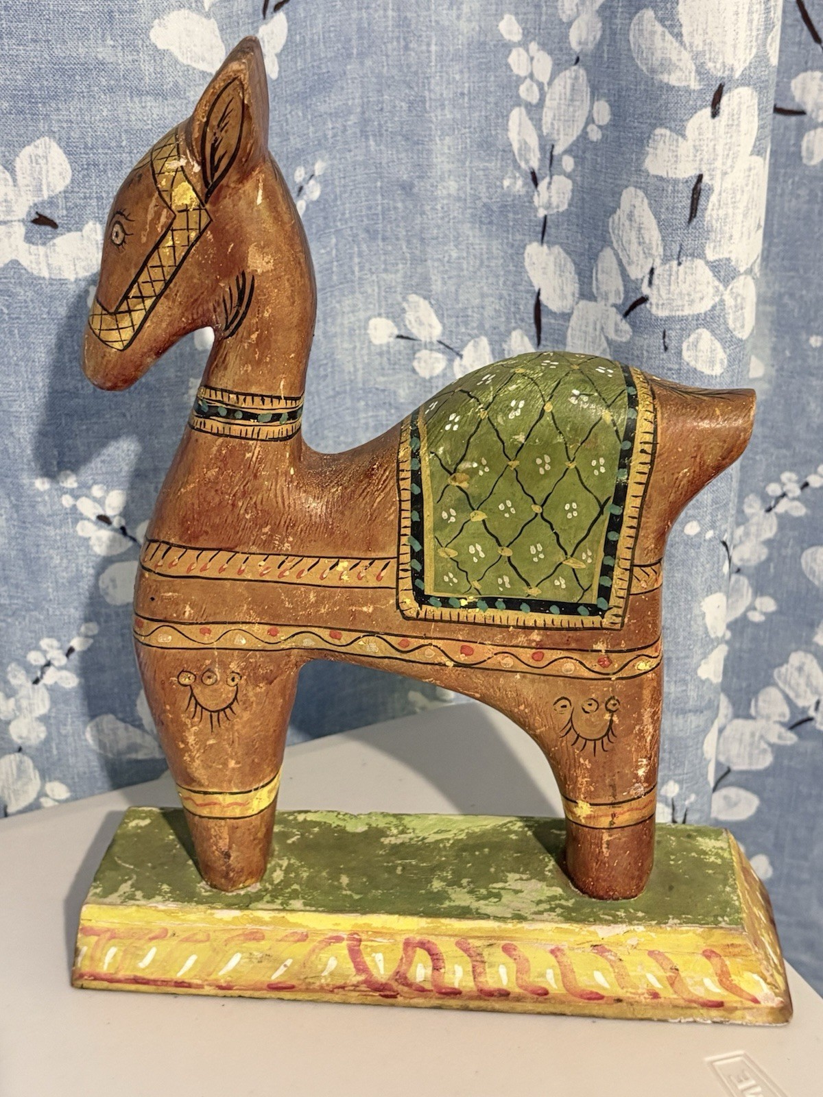 Vintage Indian Folk Art Wooden Horse Figurine Hand Painted 