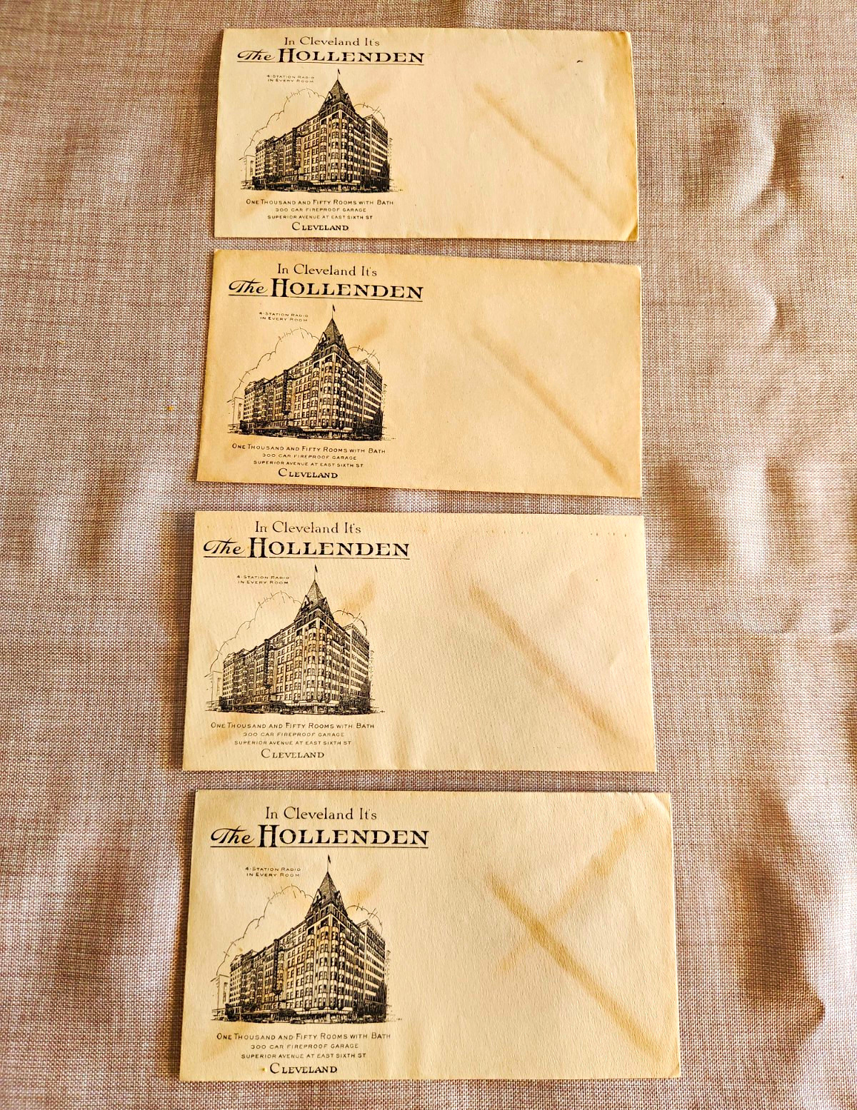 Vintage The Hollenden Hotel Cleveland OH Stationery Envelopes Lot of 4