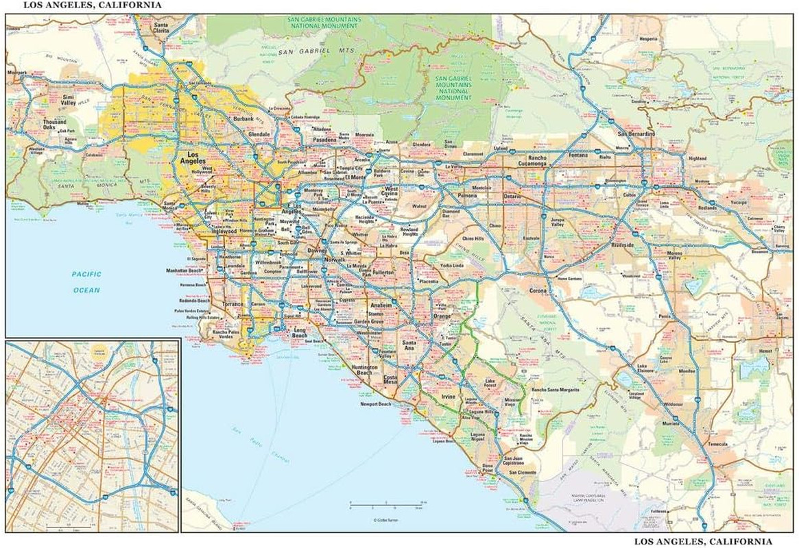 Los Angeles, California Wall Map, Small - 21.5 Los Angeles, California Wall Map, Small - 21.5