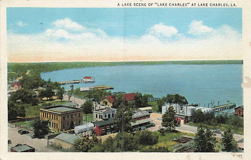 Postcard LA: Lake Scene of Lake Charles, Louisiana Linen Posted 1937