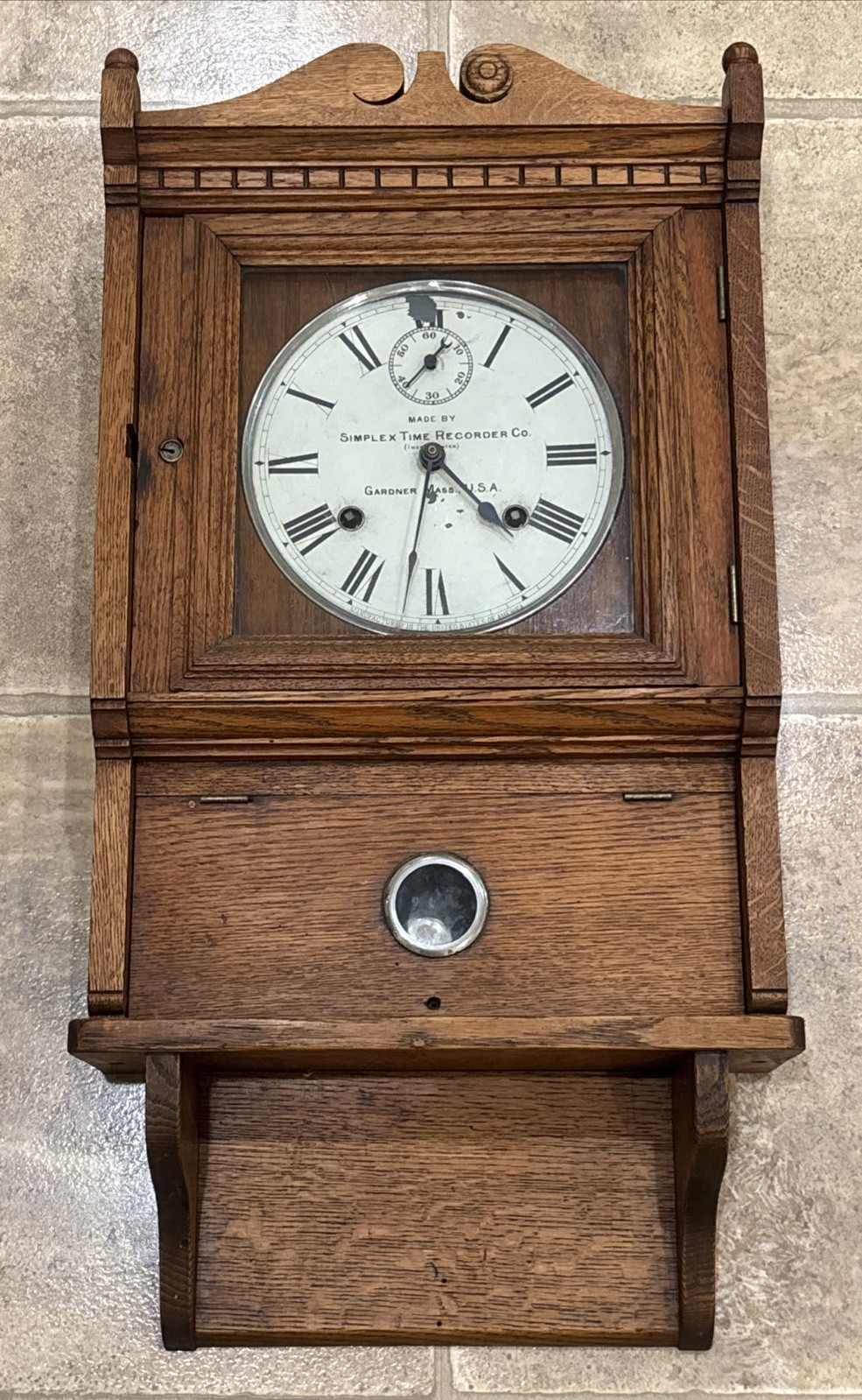 Antique Simplex Time Recorder Oak Wall Clock - Seth Thomas - Must See Runs