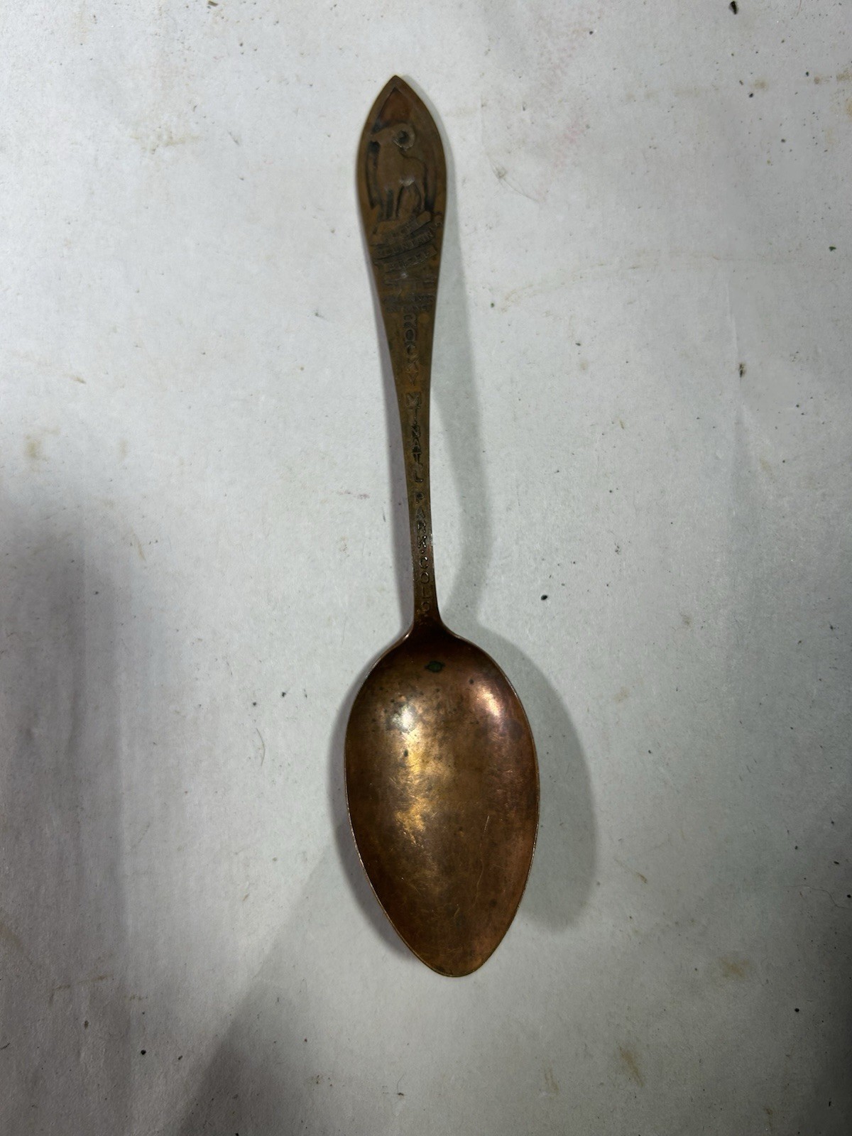 Vintage Rocky Mountain National Park Solid Copper Souvenir State Spoon Ram RARE