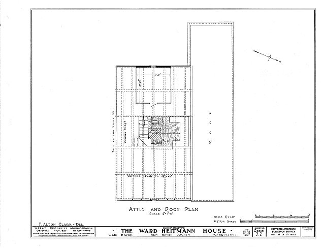 Photo:West Haven CT Ward-Heitmann House 1900s Attic Roof Plan HABS