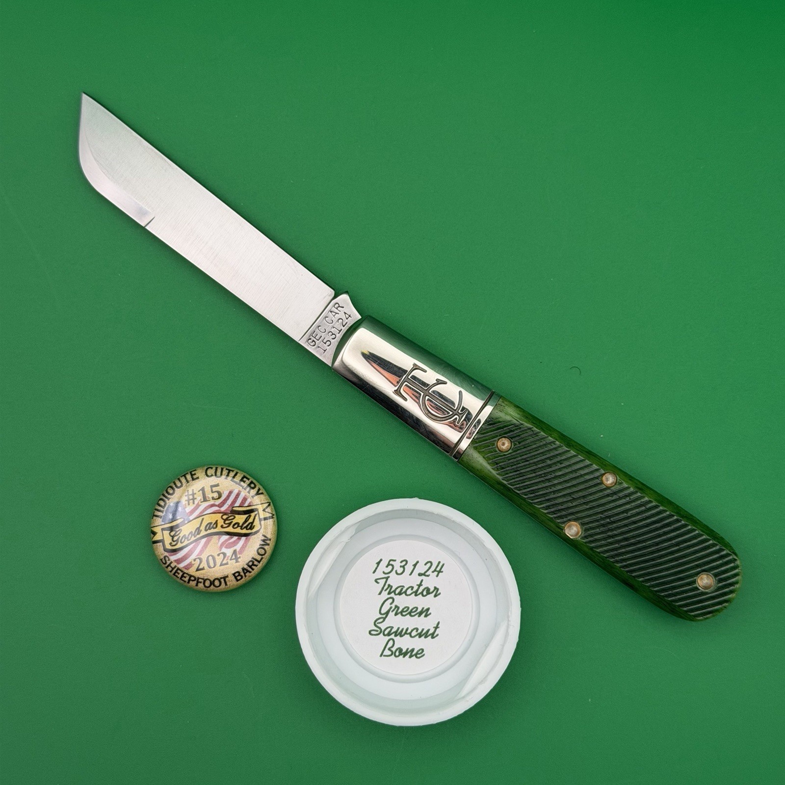 GEC 153124 #15 TC Barlow Tractor Green Sawcut Bone 1095 Tidioute USA