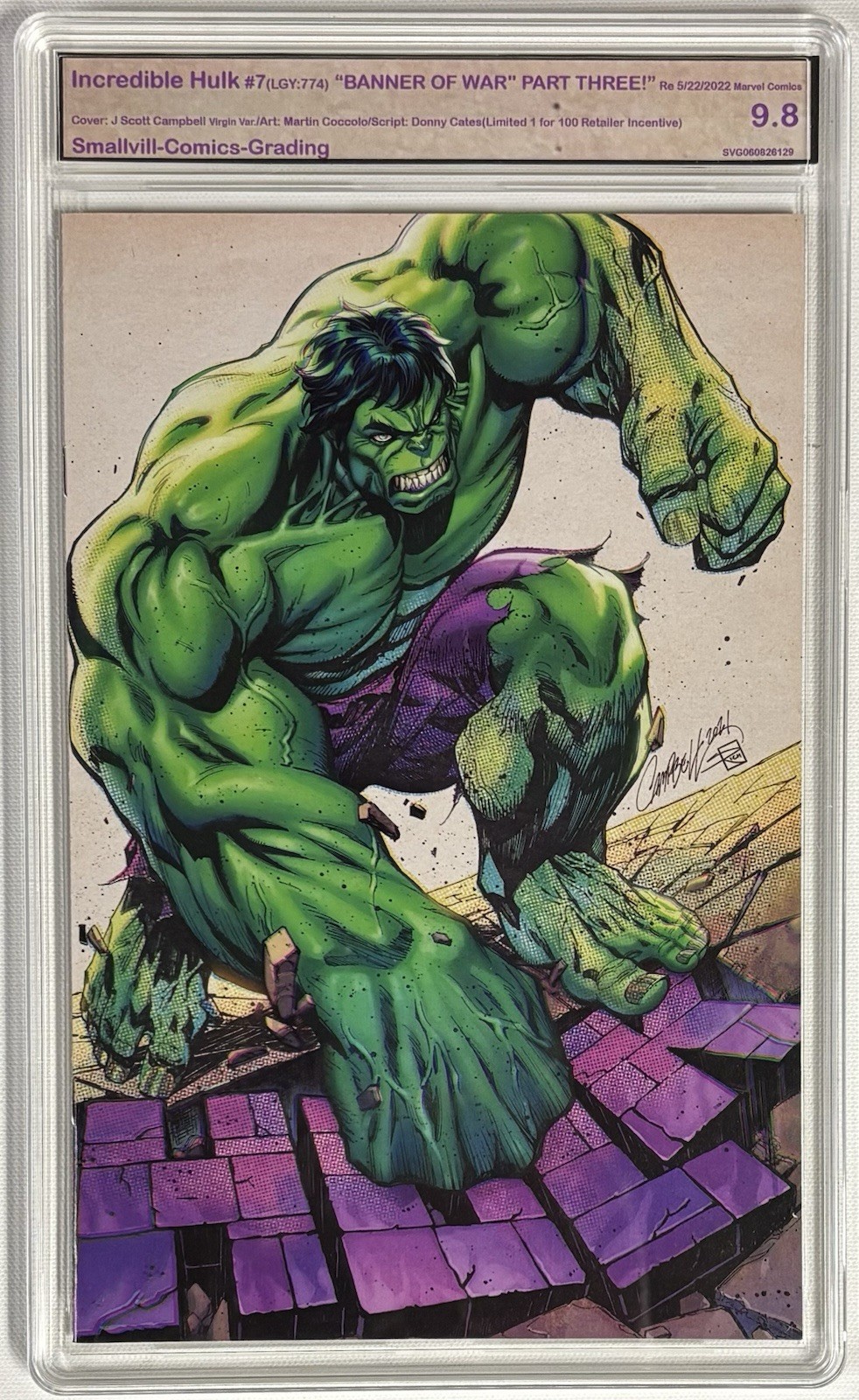 HULK #7 Graded 9.8 😎 J. SCOTT CAMPBELL VARIANT COVER - MARVEL 2023 🤢