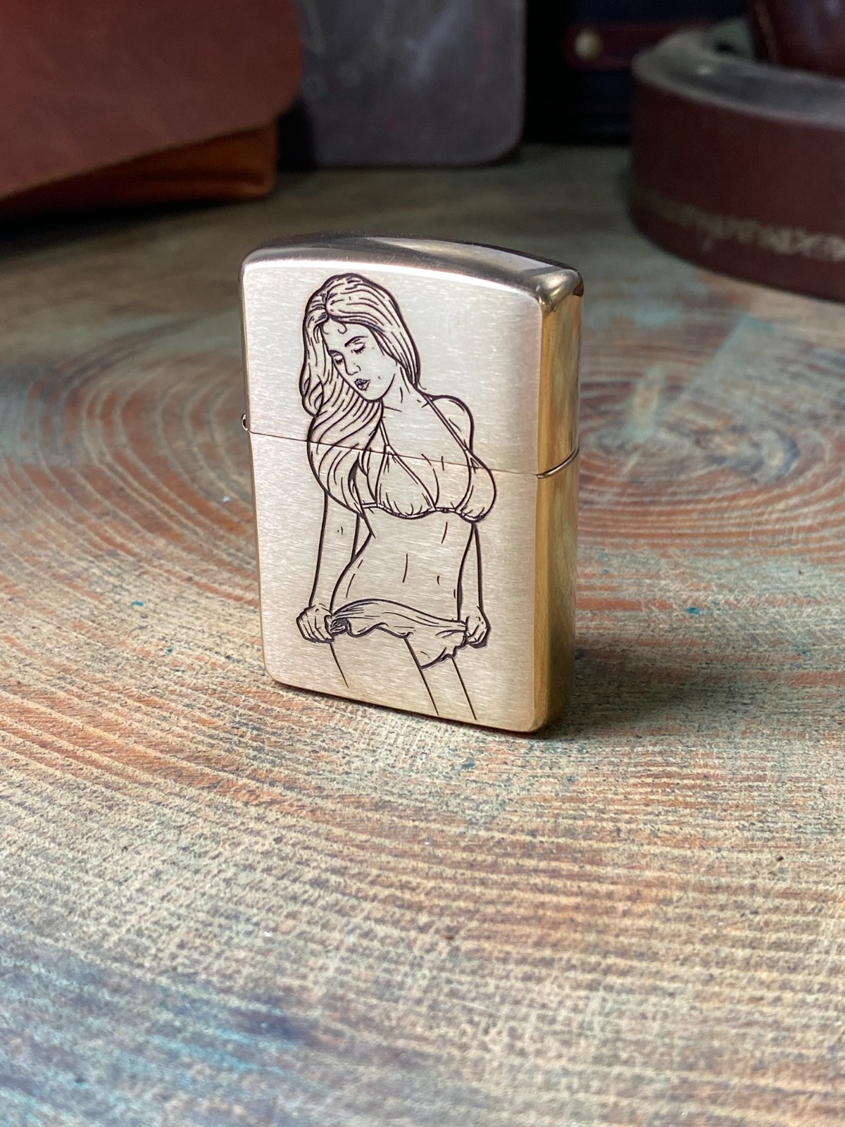 Vintage Pinup Girl Engraved Brass Armor Zippo Lighter – Made & Engraved USA