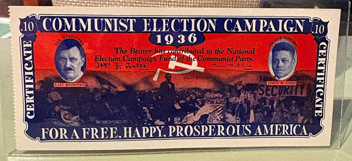 Rare 1936 Communist Party Election Campaign Certificate 10 Cents Earl Browder