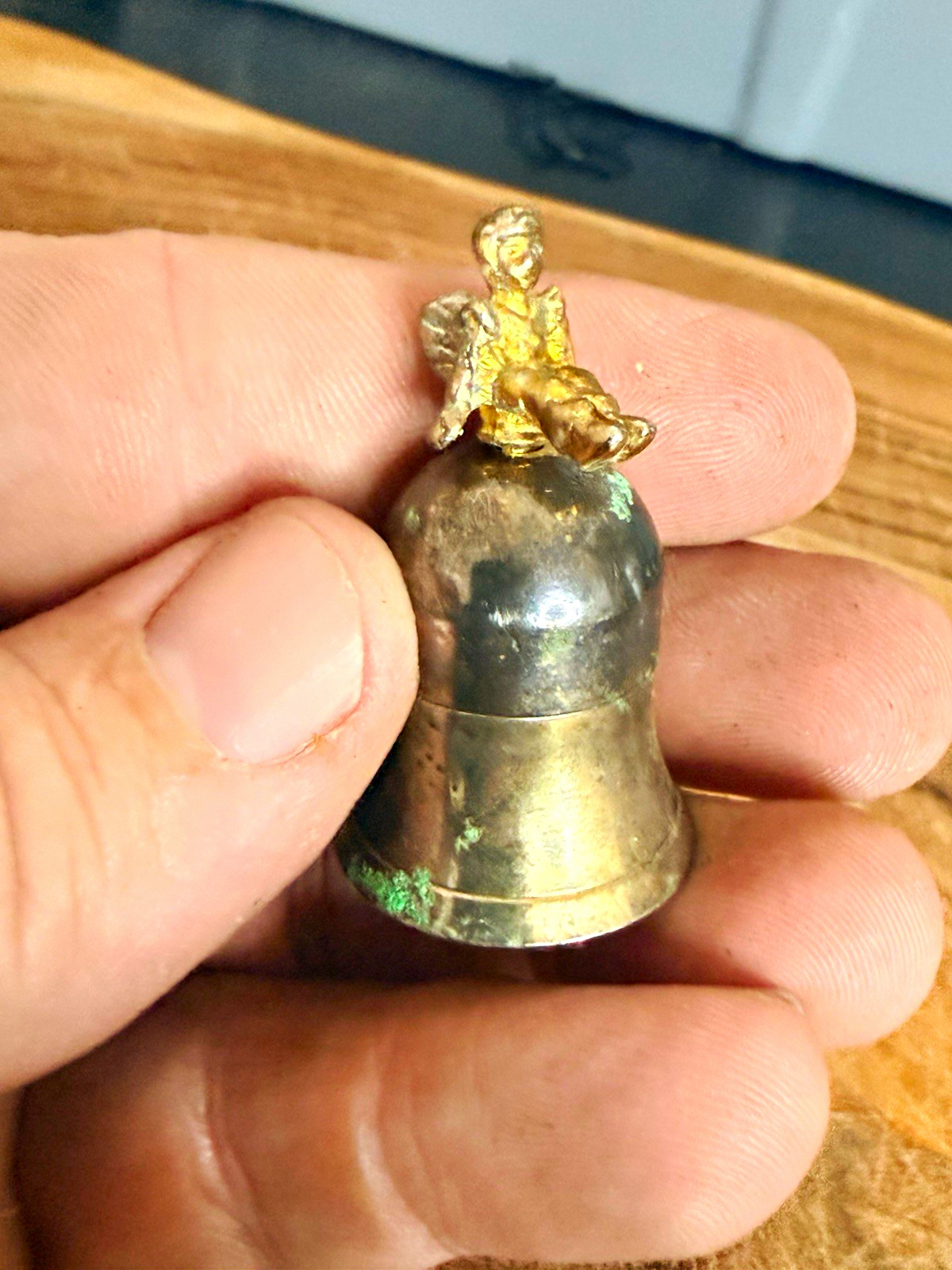 Vintage Sterling Silver Tooth Fairy Keepsake Bell Trinket Box Angel Topper VTG