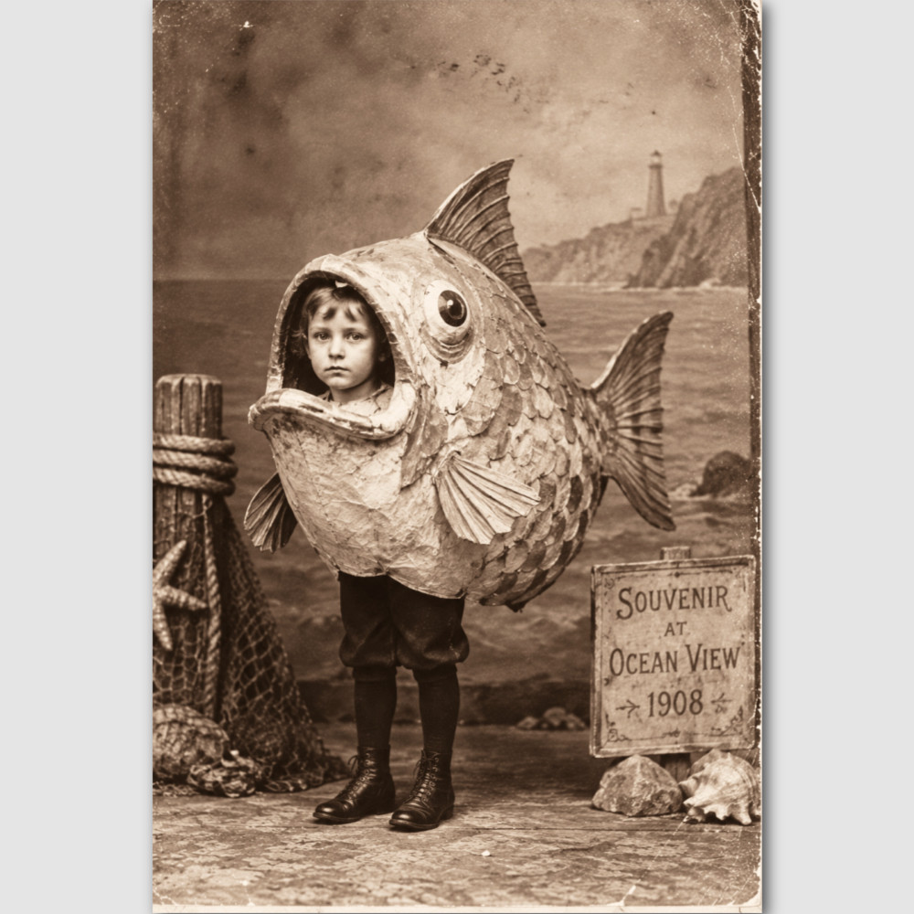 Strange Boy Fish Odd Costume Vintage Photo Print Oddity Weird Souvenir 119
